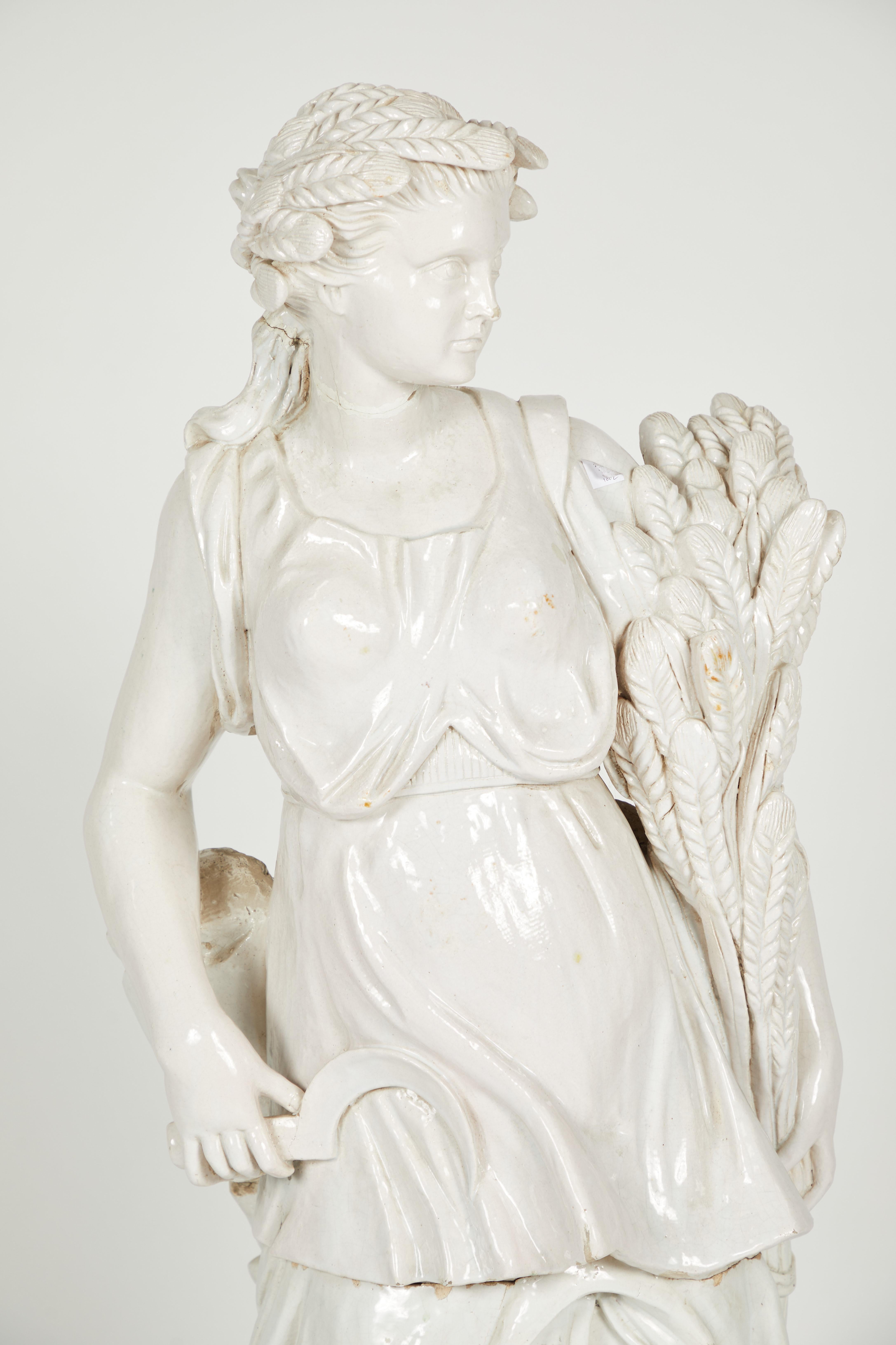 Pair of Near Life-Sized Continental Glazed Earthenware Statues For Sale 11