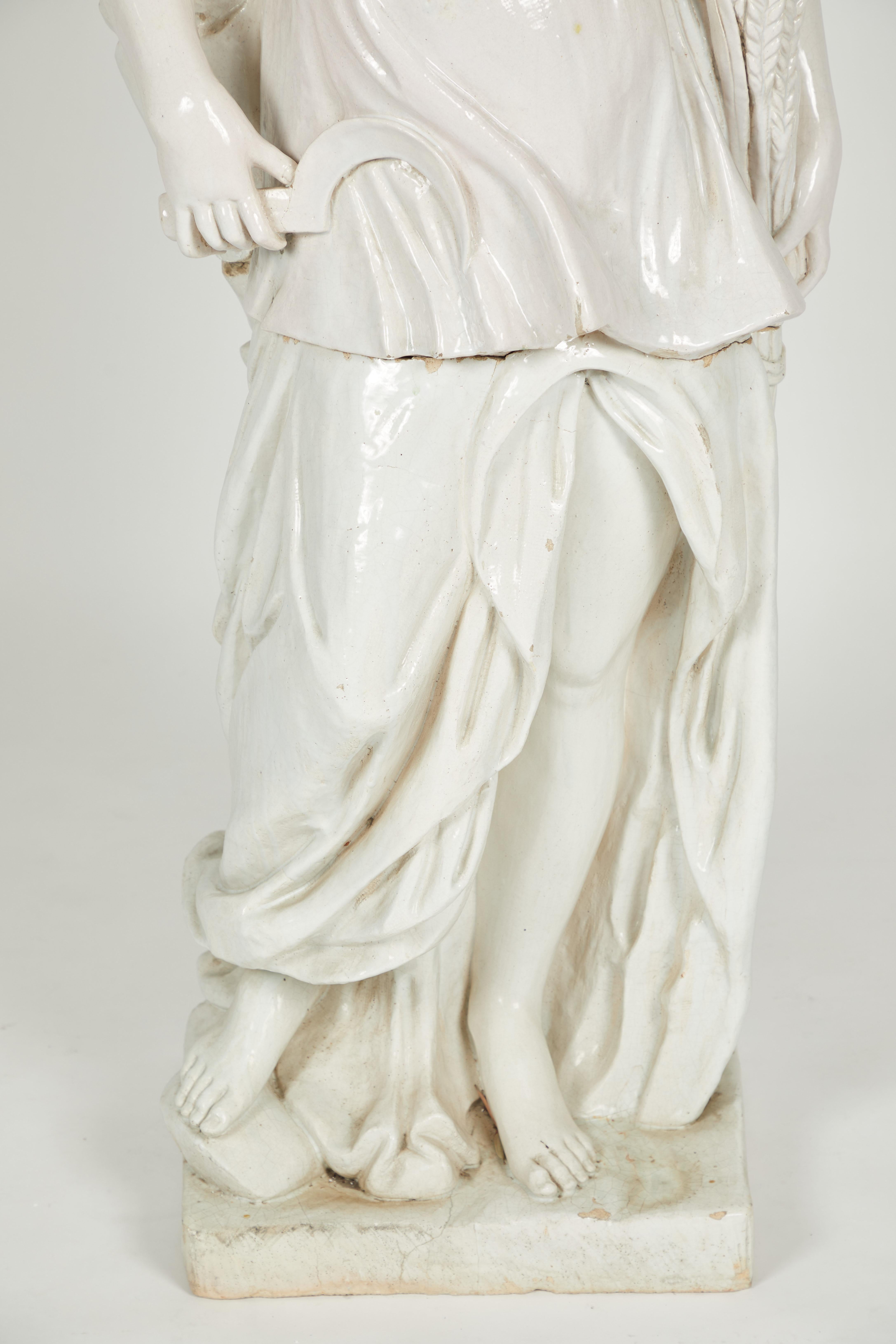 Pair of Near Life-Sized Continental Glazed Earthenware Statues For Sale 12