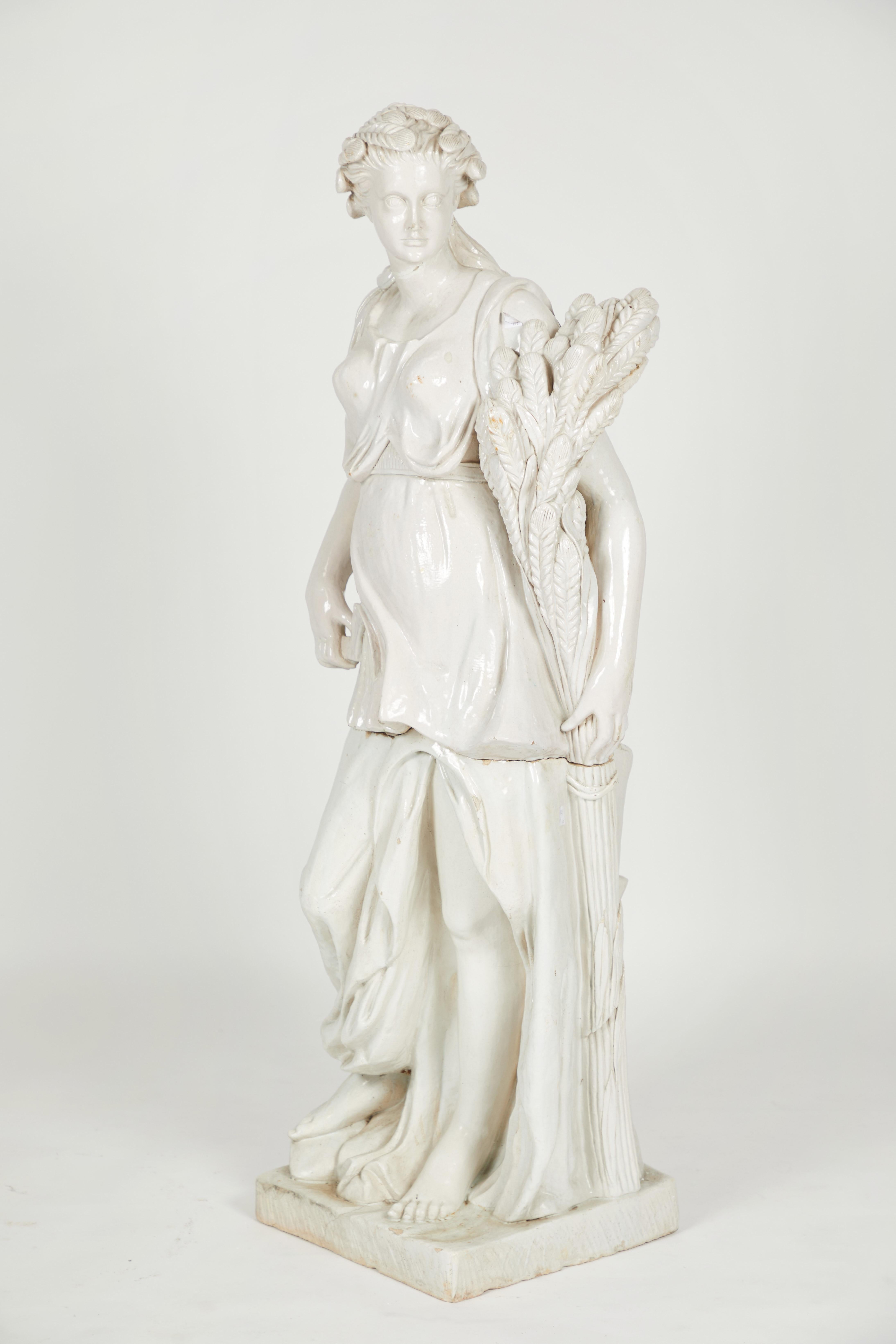 Pair of Near Life-Sized Continental Glazed Earthenware Statues For Sale 13