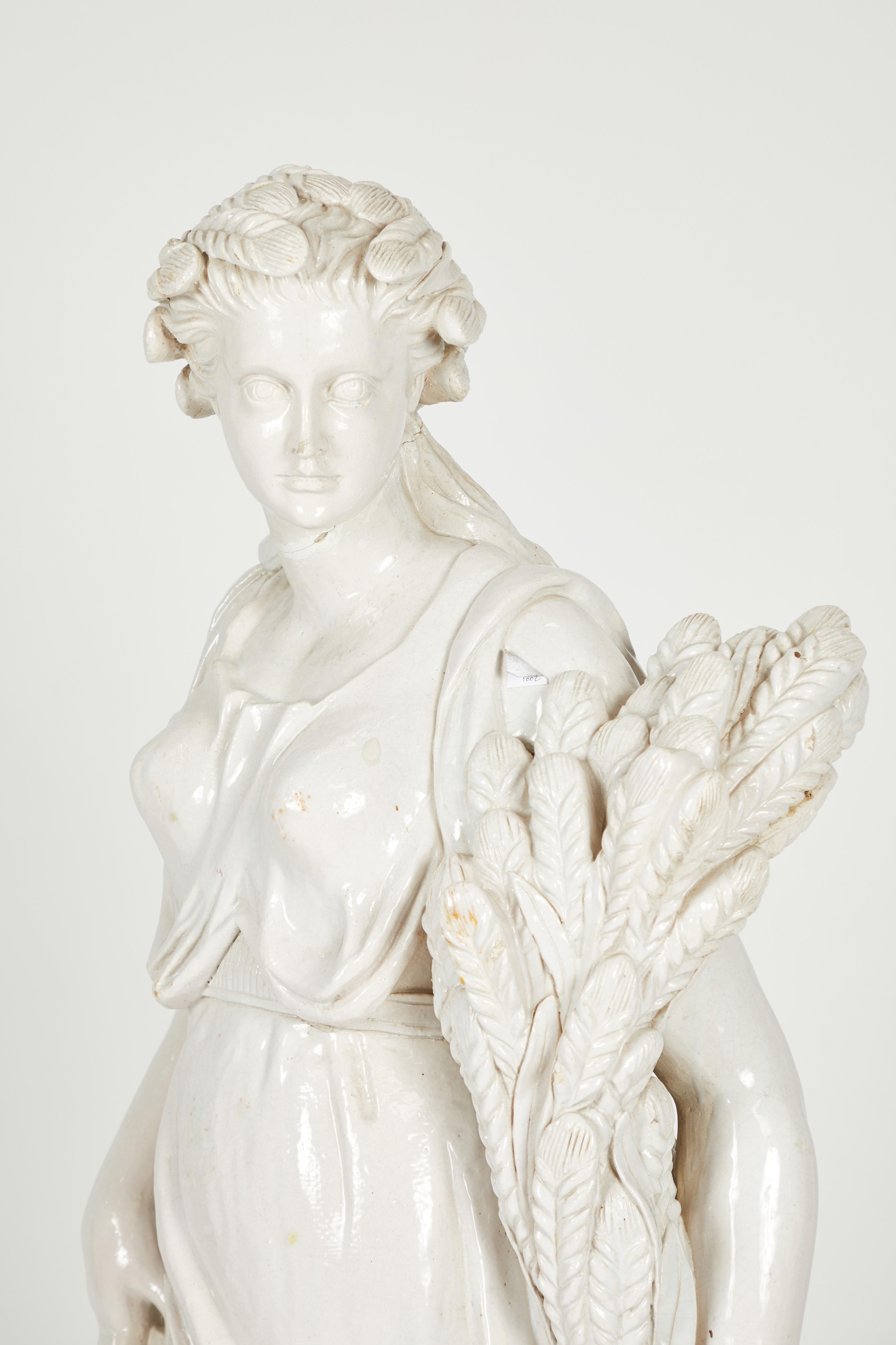 Pair of Near Life-Sized Continental Glazed Earthenware Statues For Sale 14