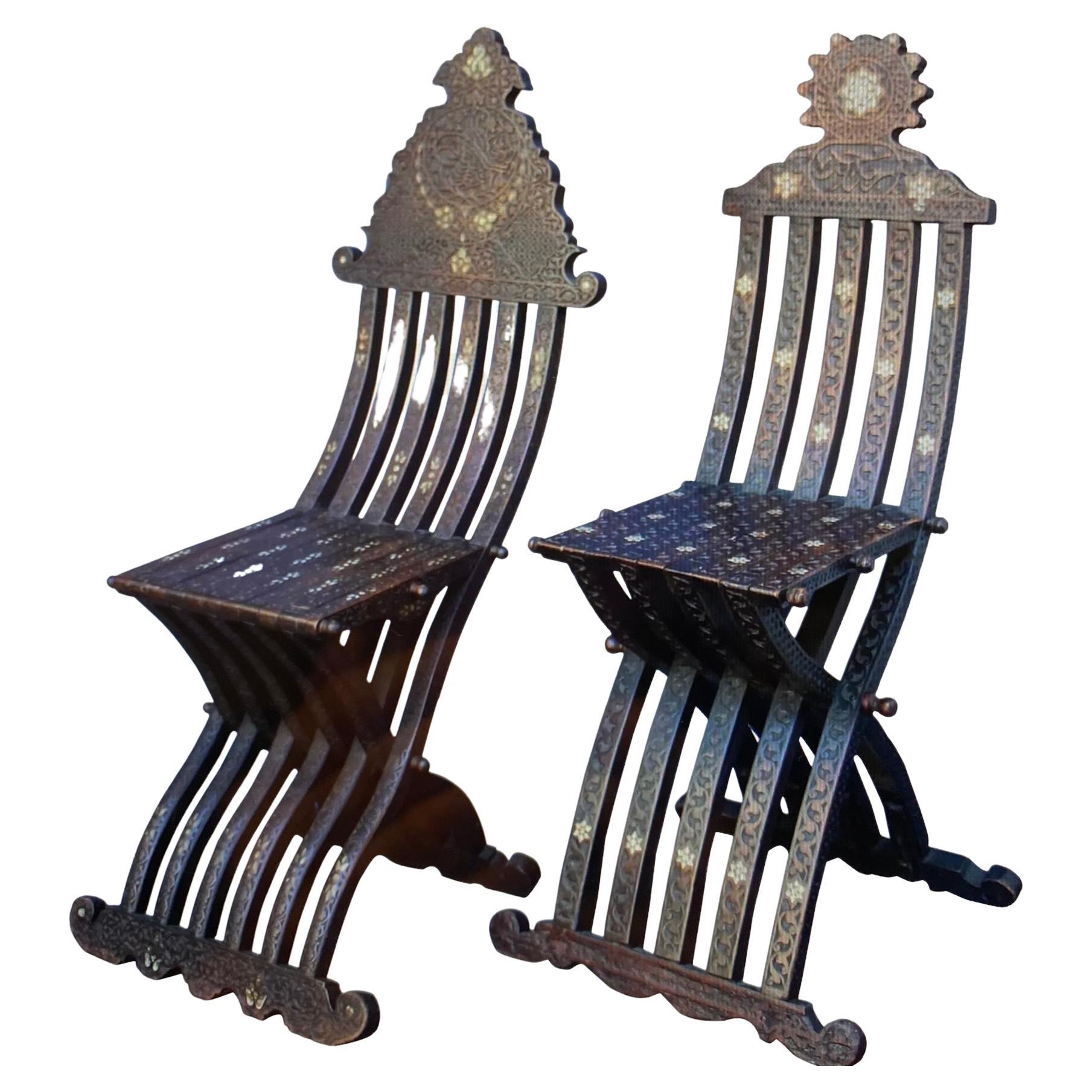 Pair of Near Syrian Scribe Chairs