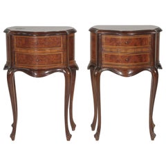 Pair of Nearly Matched Continental Two-Drawer Walnut Side Tables