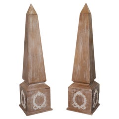 Pair of Neary Cerused Oak Carved Gesso French Obelisks