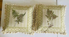 Pair of Needlepoint Pillows with Ferns and Tassels