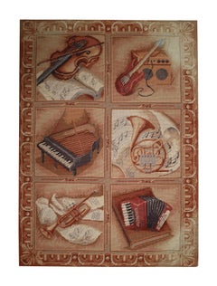 Par de Tapices de Aguja Alfombra, Alfombra Tejida a Mano de Tema Musical