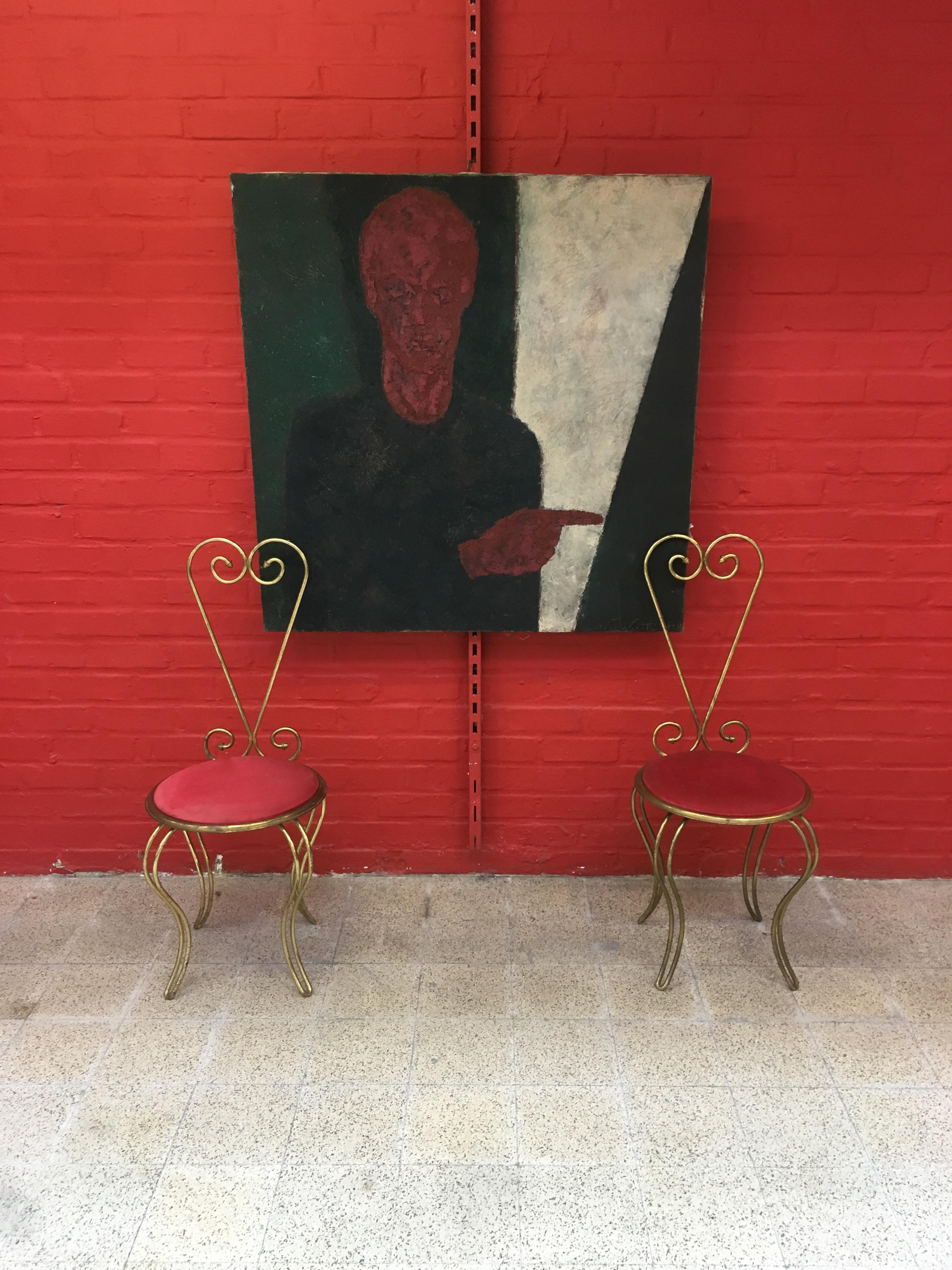 Pair of Neoclassic Brass Chairs, circa 1940-1950 In Good Condition For Sale In Saint-Ouen, FR
