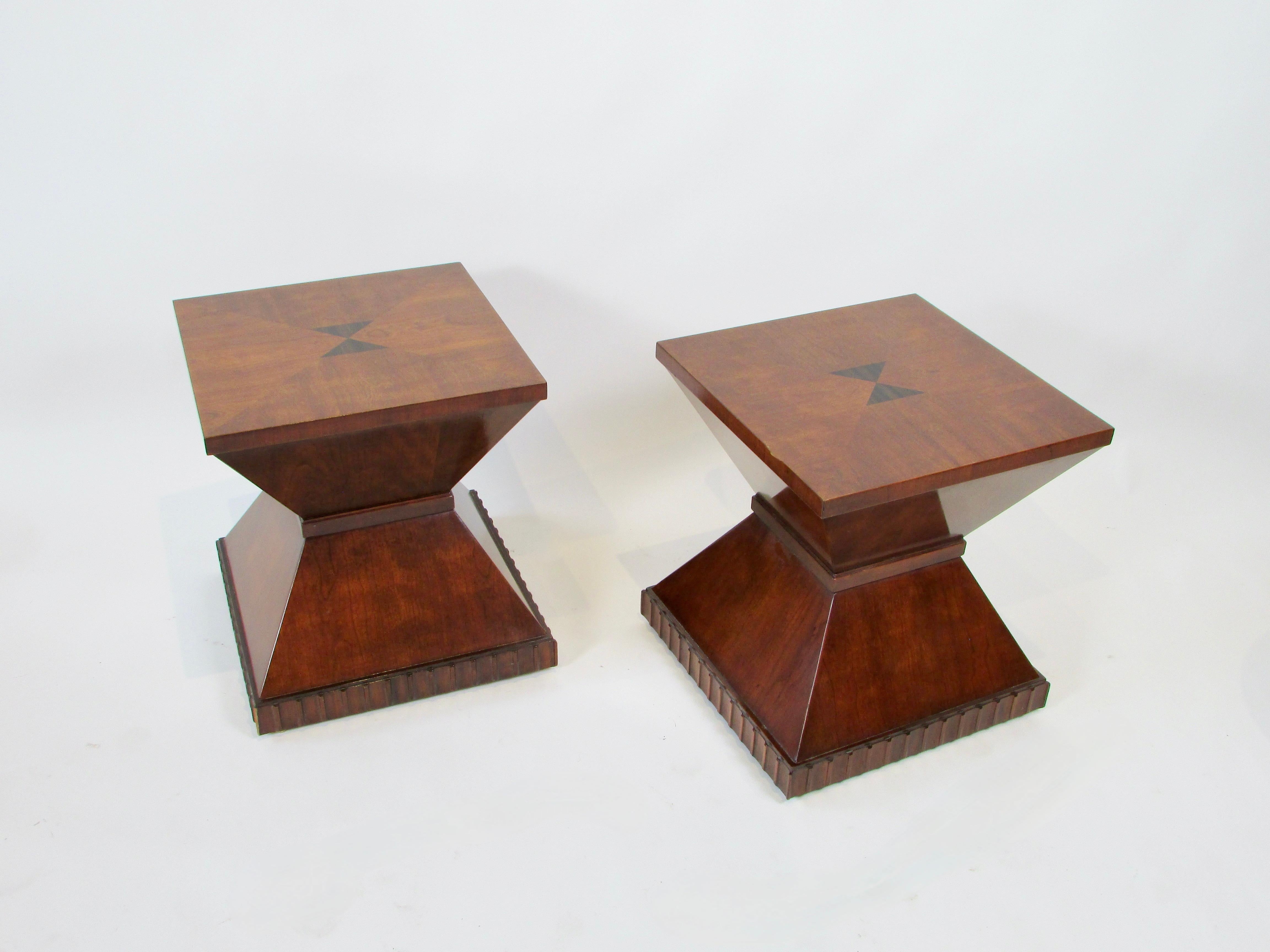 Pair of Neo Classic Henredon square side tables with scallop edge base For Sale 1