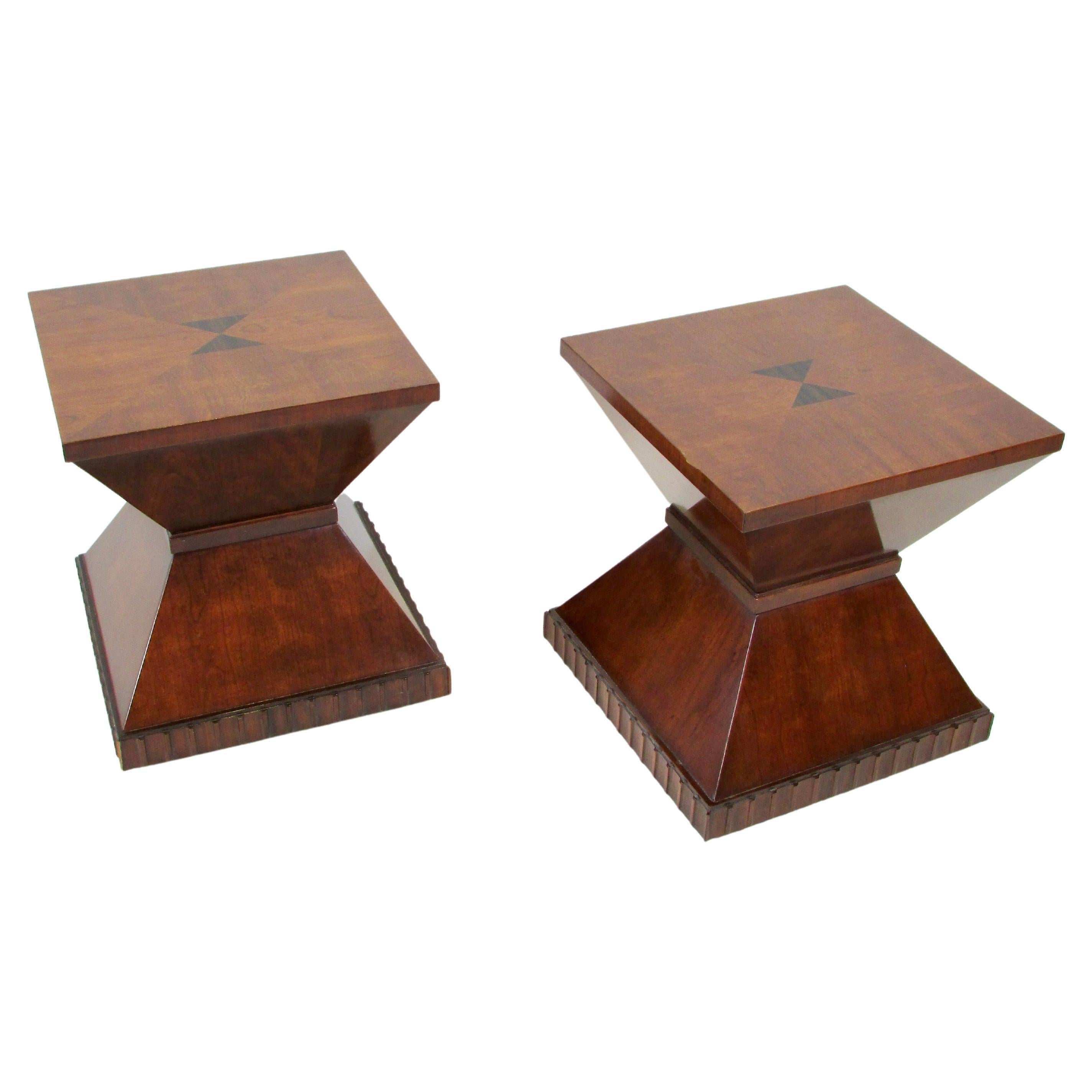 Pair of Neo Classic Henredon square side tables with scallop edge base For Sale