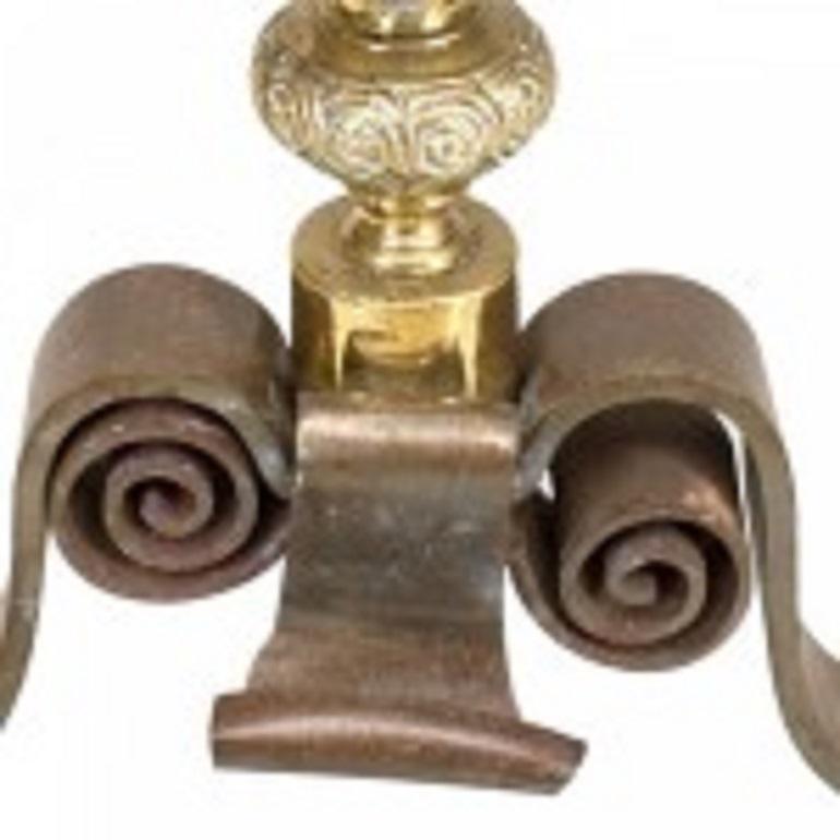 Neoclassical Pair of Neo-Classic Large Brass Andirons For Sale