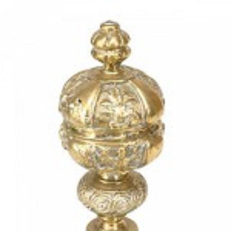 Italian Pair of Neo-Classic Large Brass Andirons For Sale
