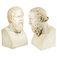 Pair of Neo-classic Marble Diogenes & Socrates Busts