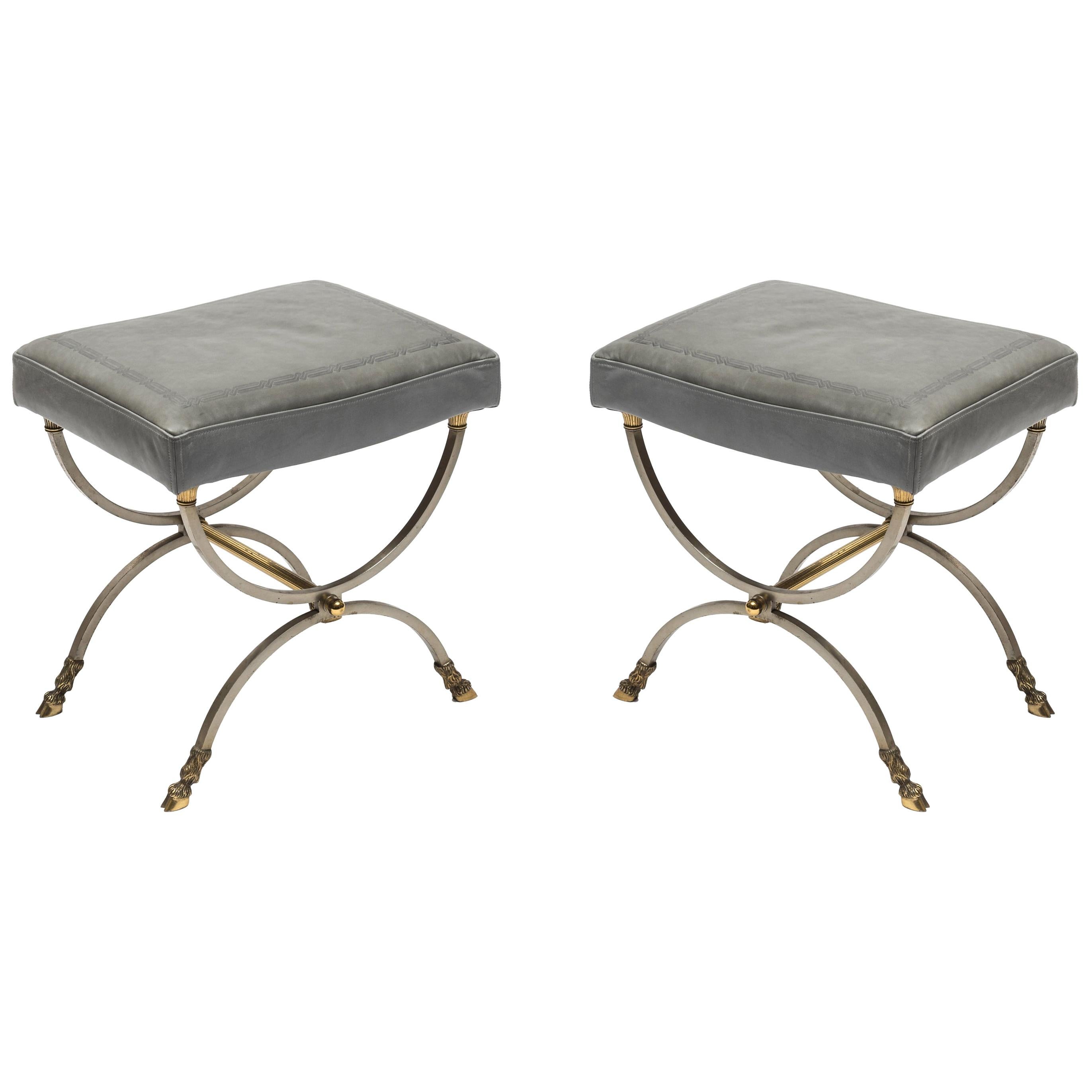 Pair of Neoclassic Ottomans by Maison Charles For Sale