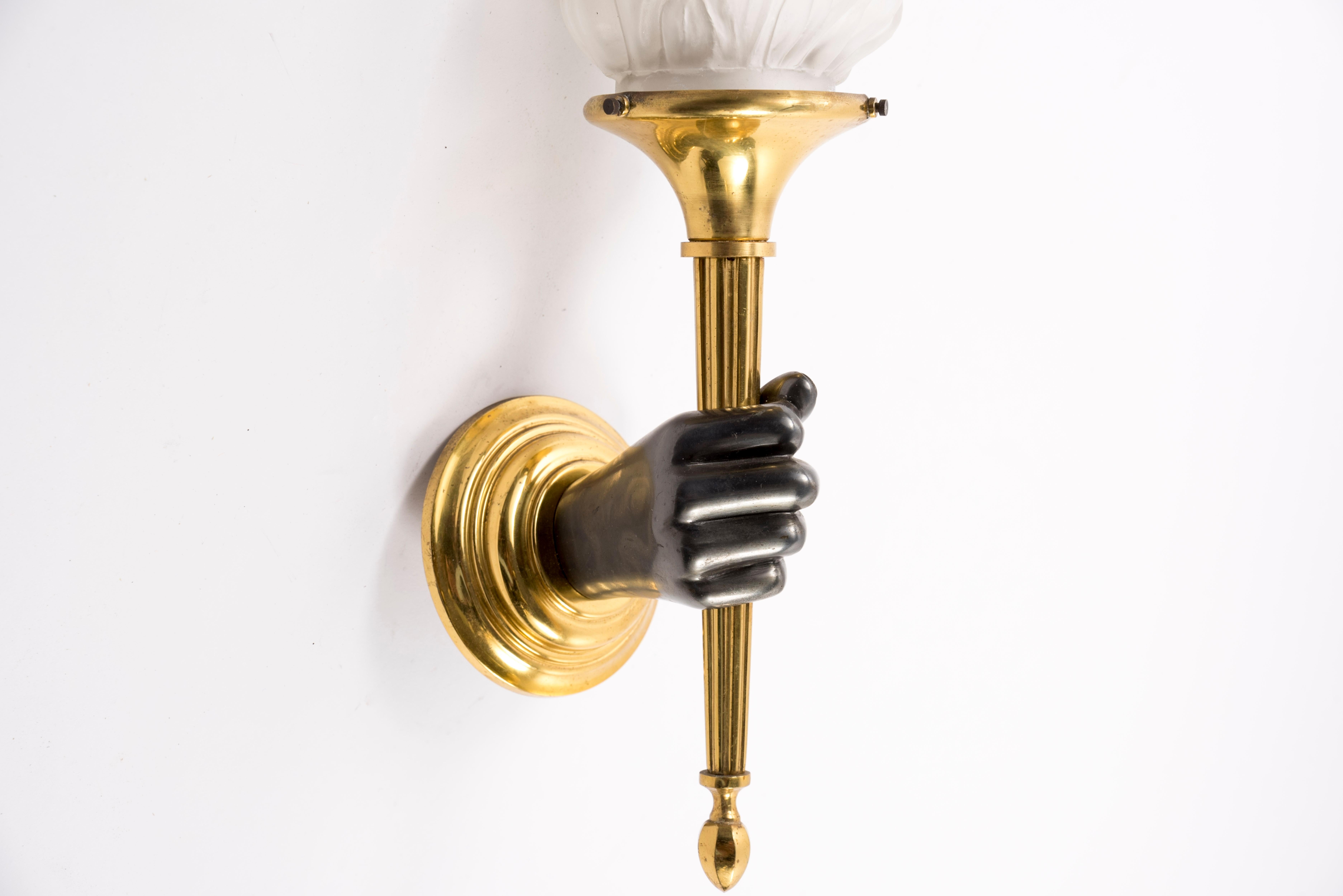 Bronze Pair of Neo-Classic Sconces in the Style of Maison Jansen For Sale