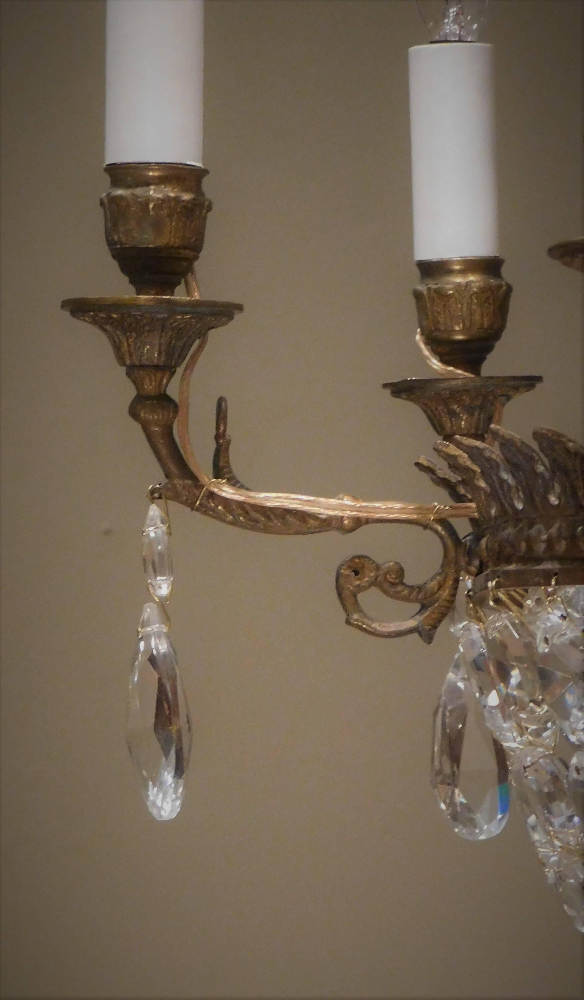 Pair of Neo-Classic Style Six-Light Bronze Chandeliers, France, circa 1890 In Excellent Condition In Alexandria, VA