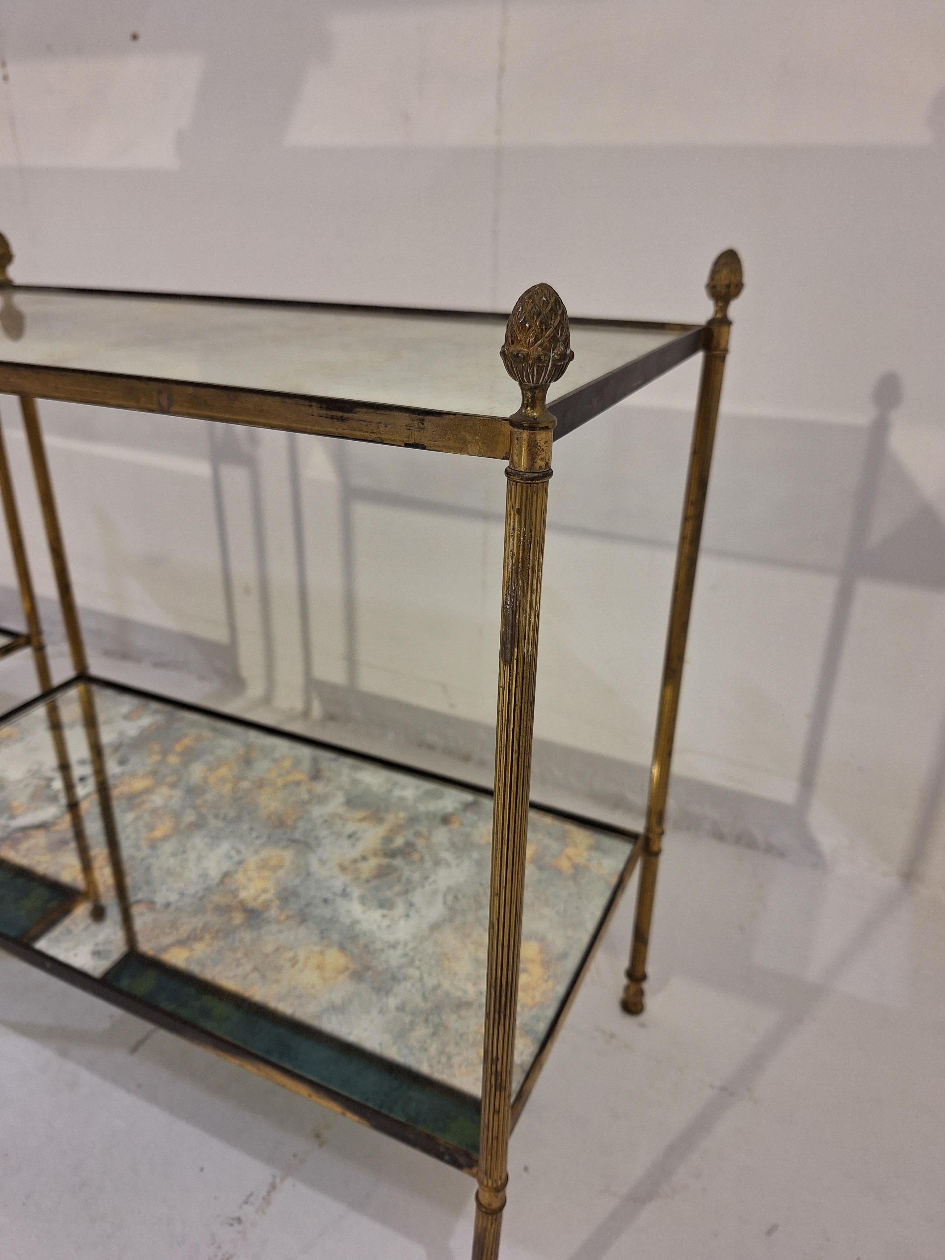 Pair of neo-classical brass and oxidized mirror side tables For Sale 5