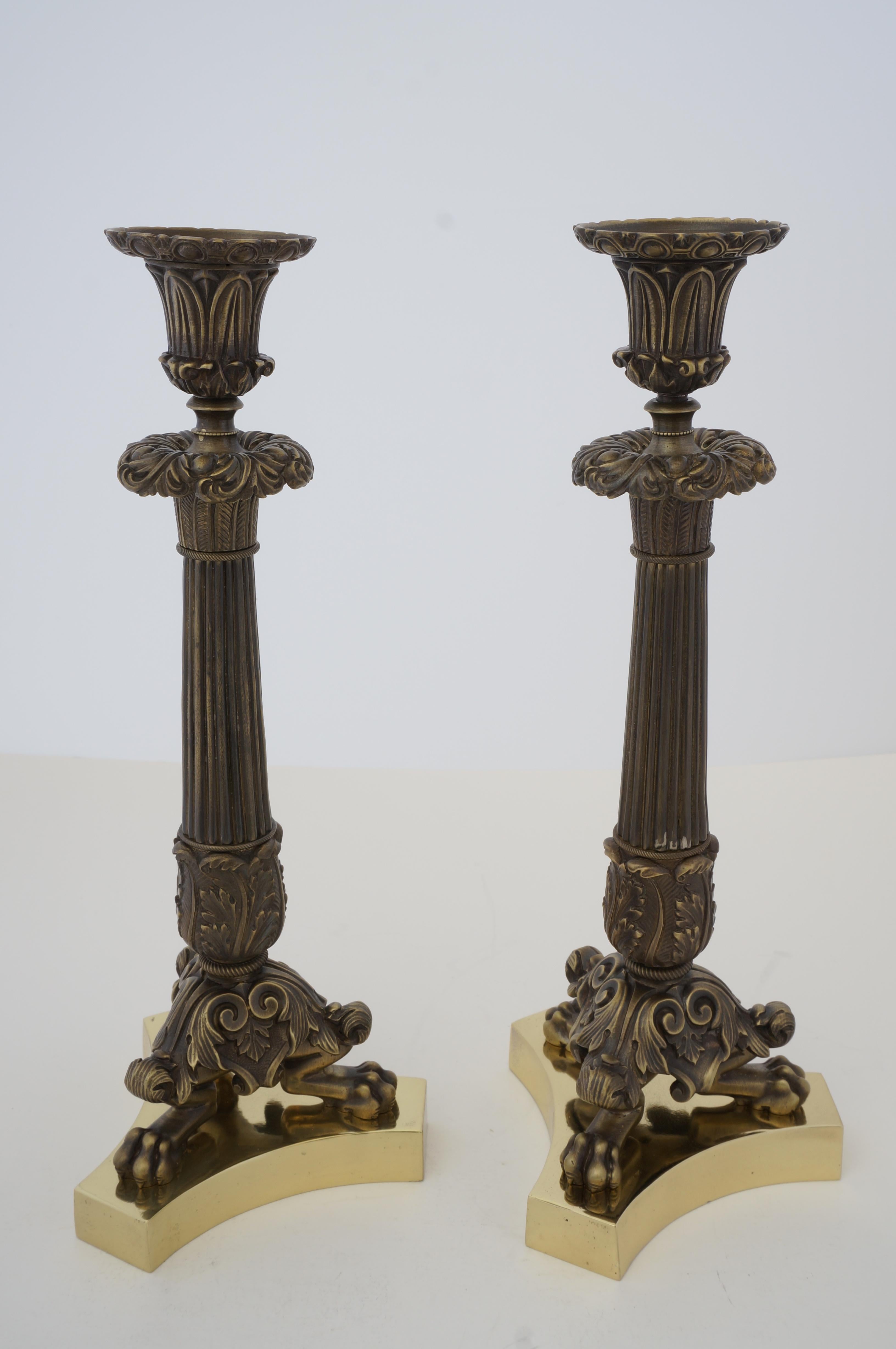 Pair of Neo Classical Bronze Candlesticks For Sale 2