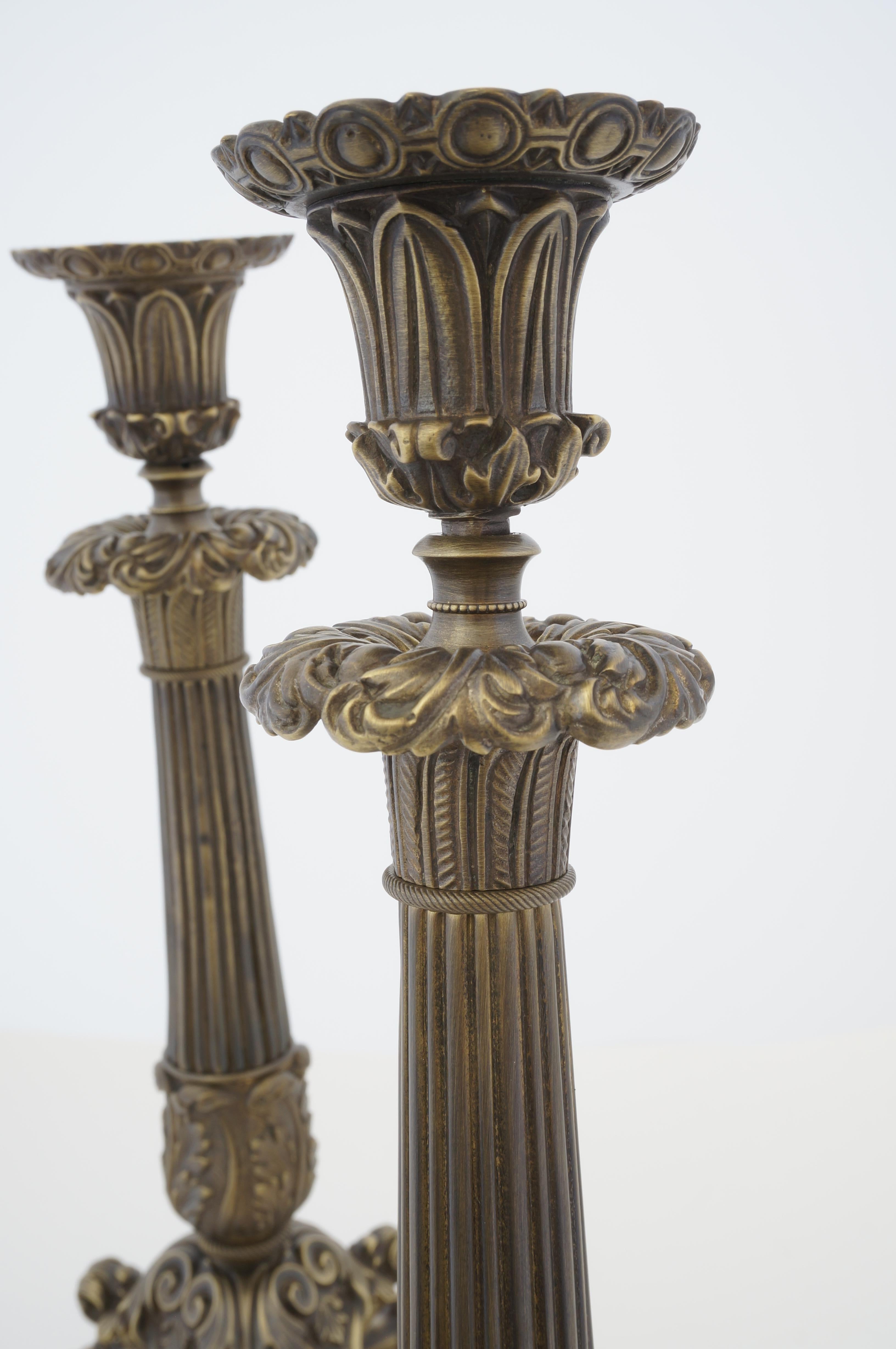 Neoclassical Revival Pair of Neo Classical Bronze Candlesticks For Sale