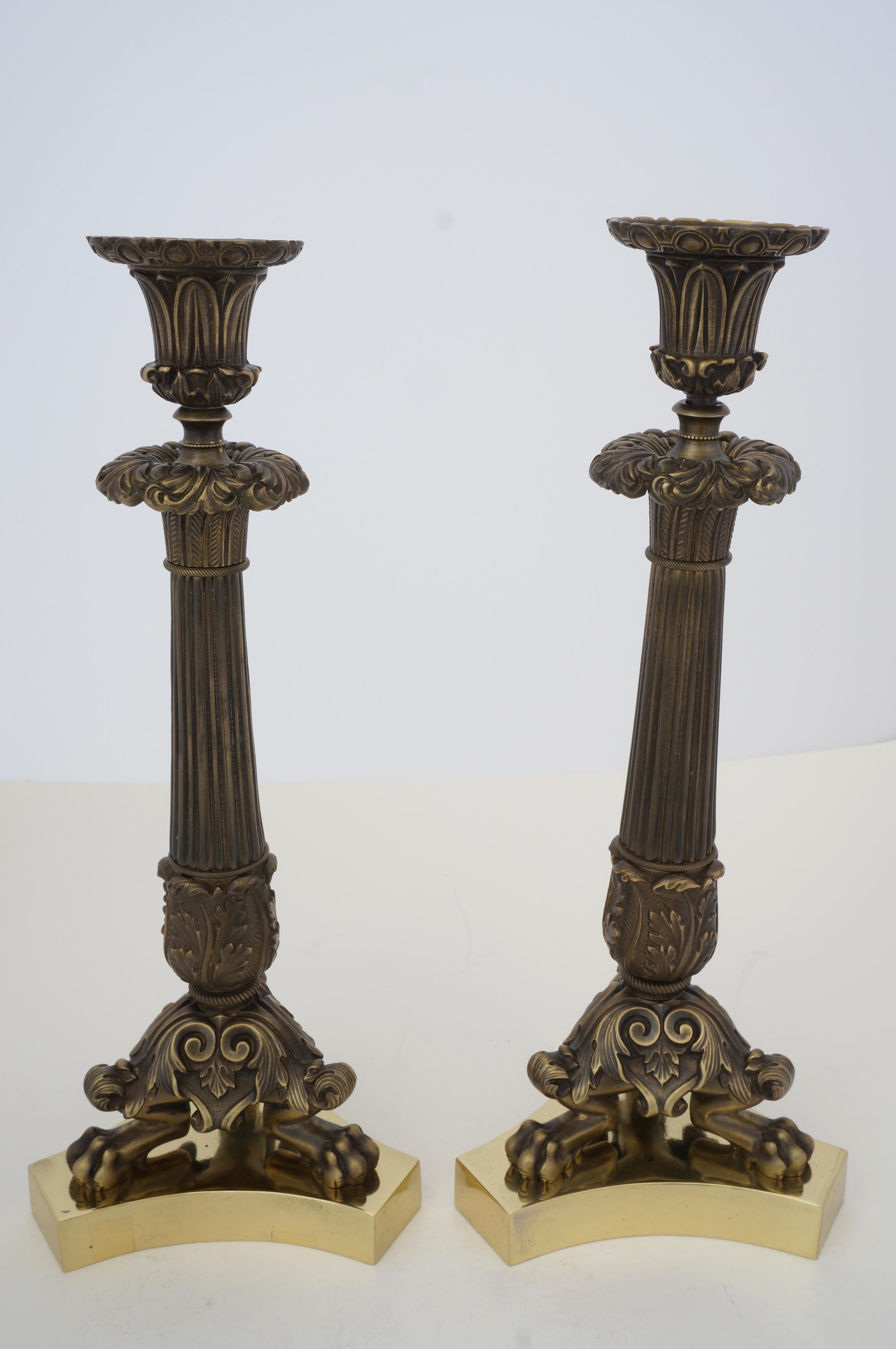 French Pair of Neo Classical Bronze Candlesticks For Sale