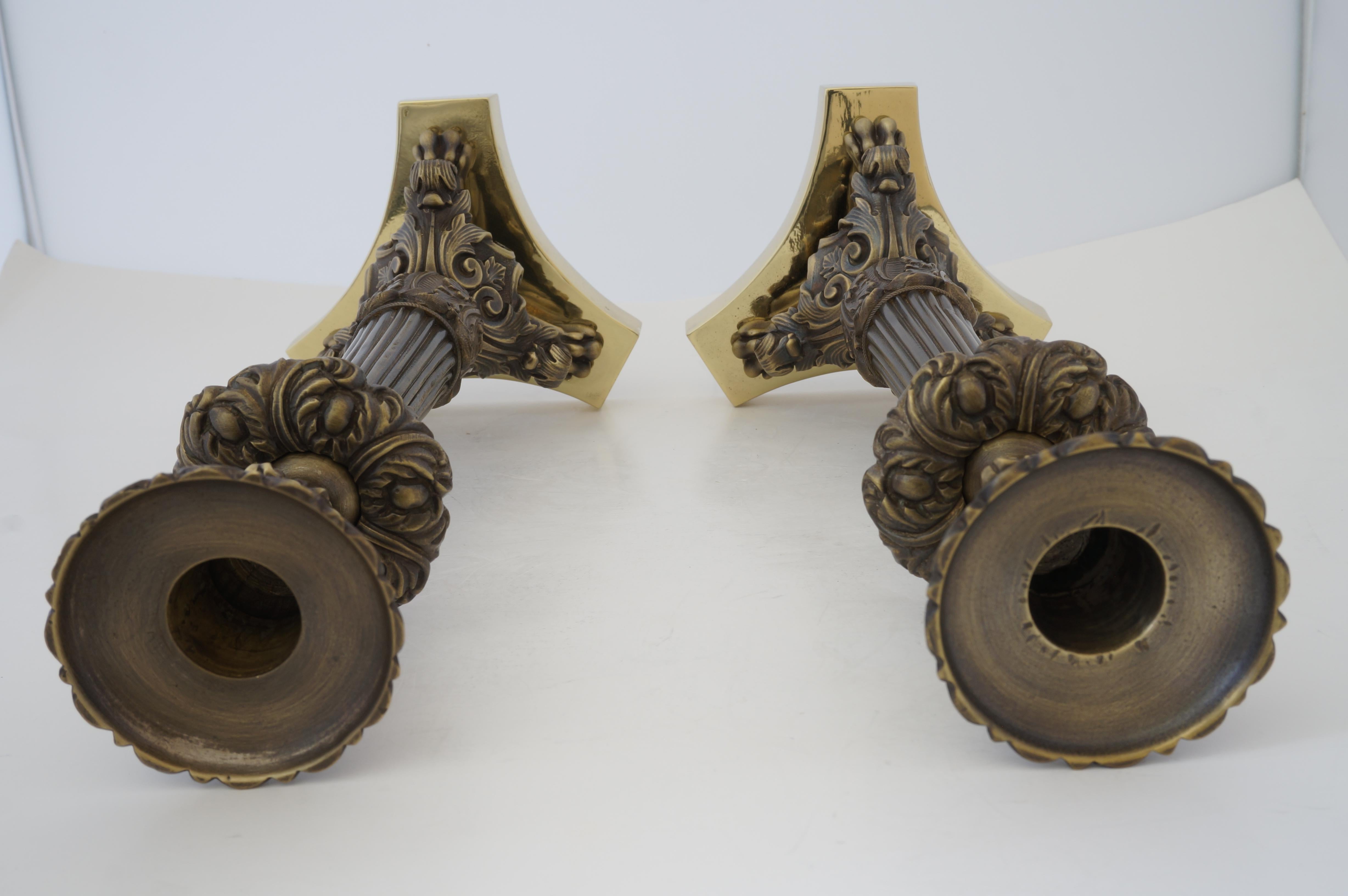 Polished Pair of Neo Classical Bronze Candlesticks For Sale