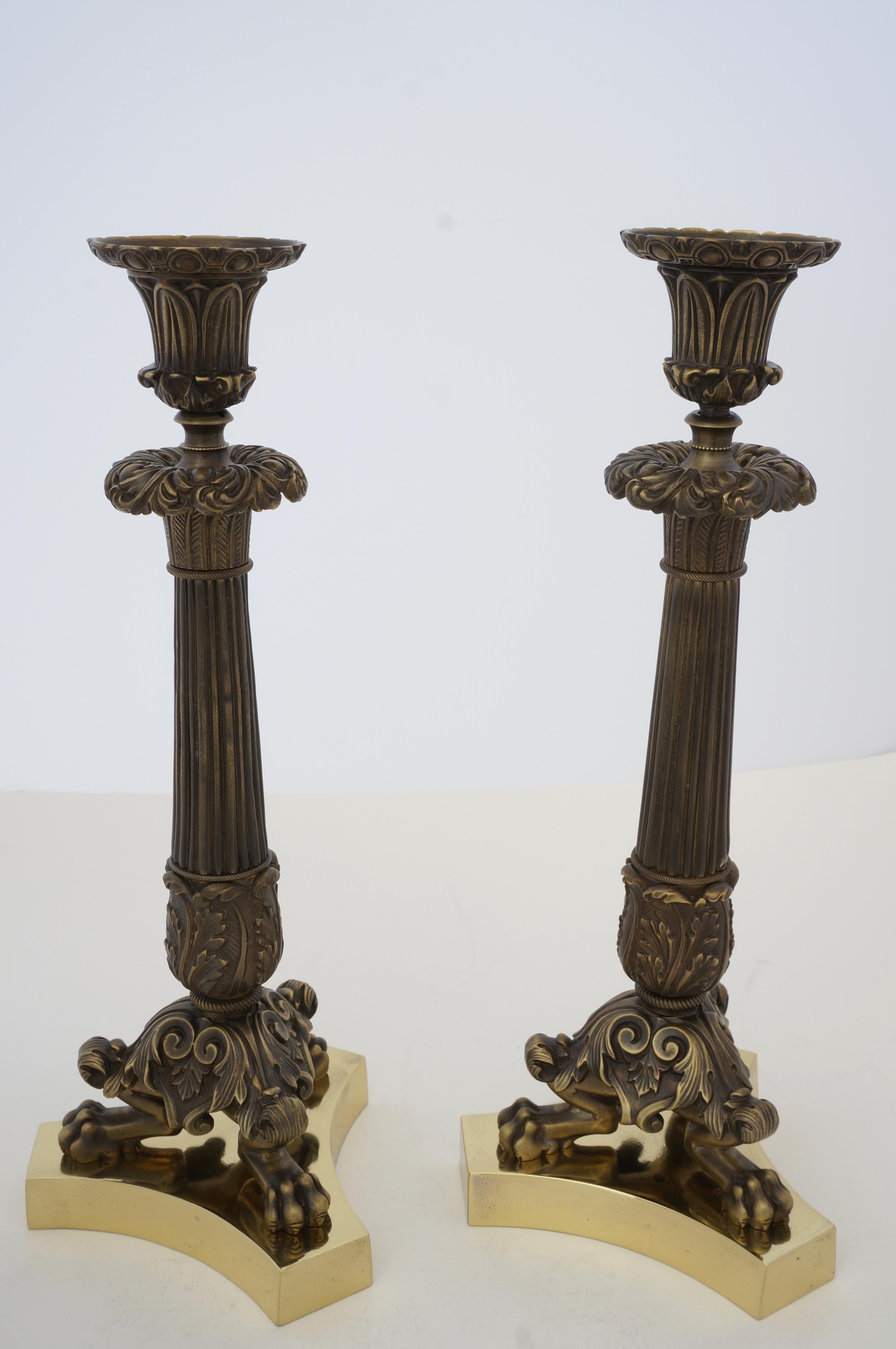 Pair of Neo Classical Bronze Candlesticks In Good Condition For Sale In West Palm Beach, FL