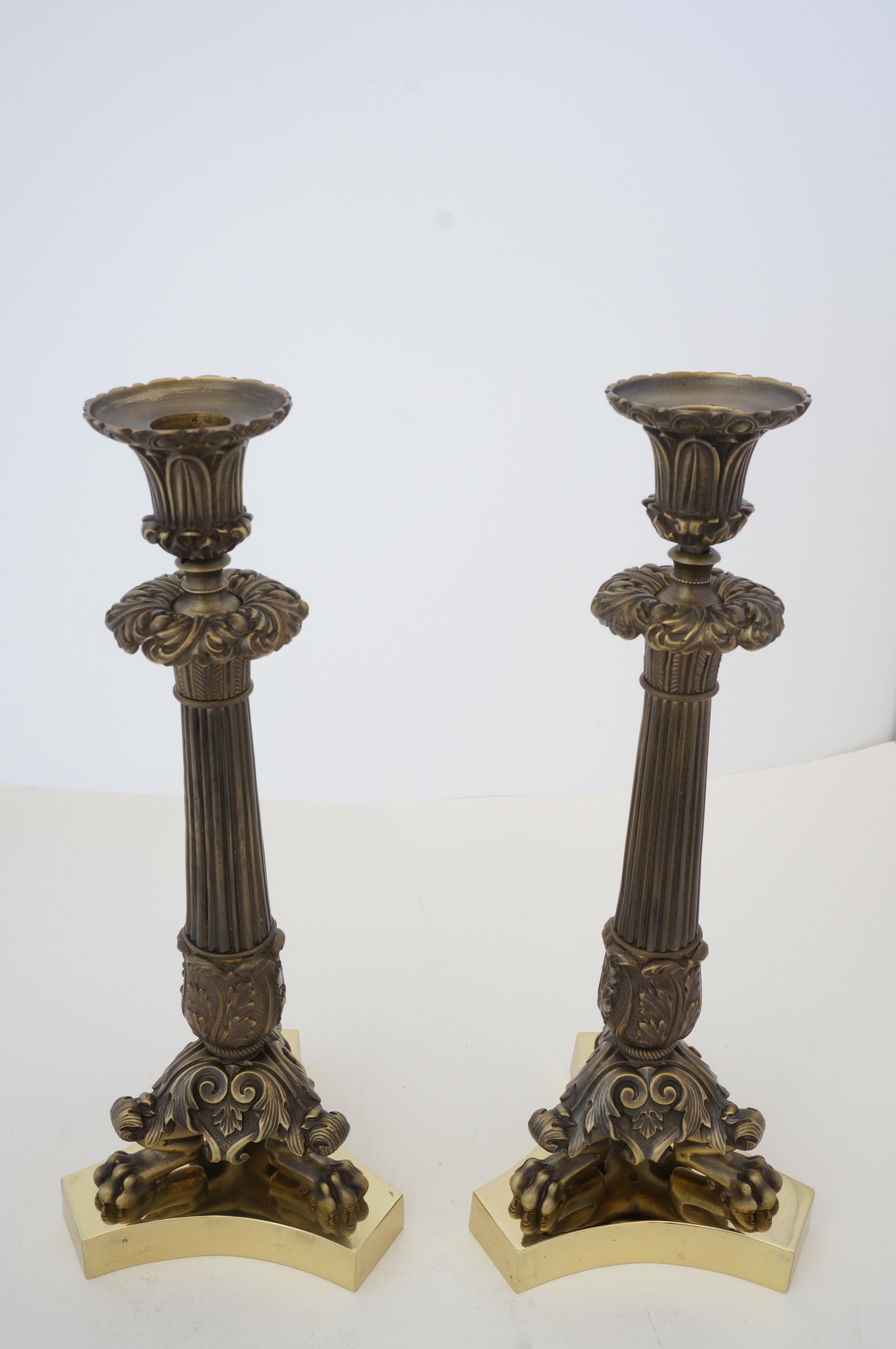 Pair of Neo Classical Bronze Candlesticks For Sale 1