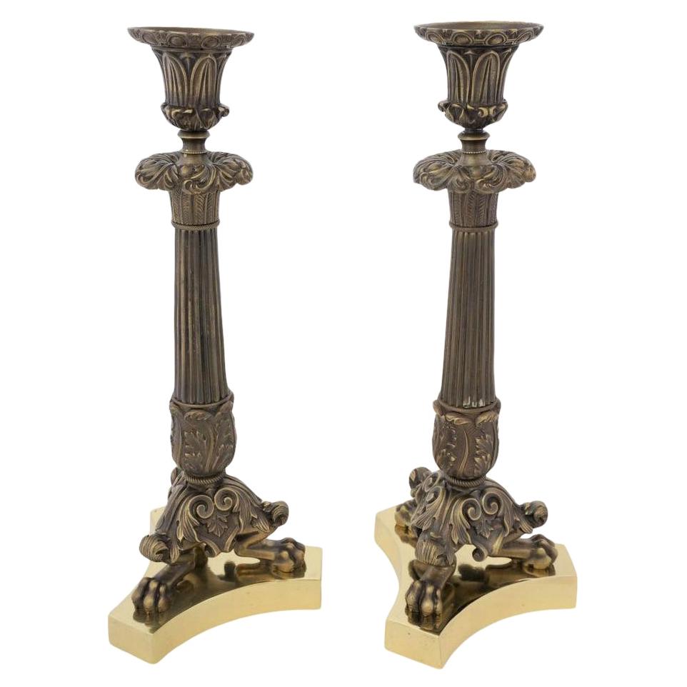 Pair of Neo Classical Bronze Candlesticks For Sale