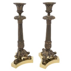 Retro Pair of Neo Classical Bronze Candlesticks