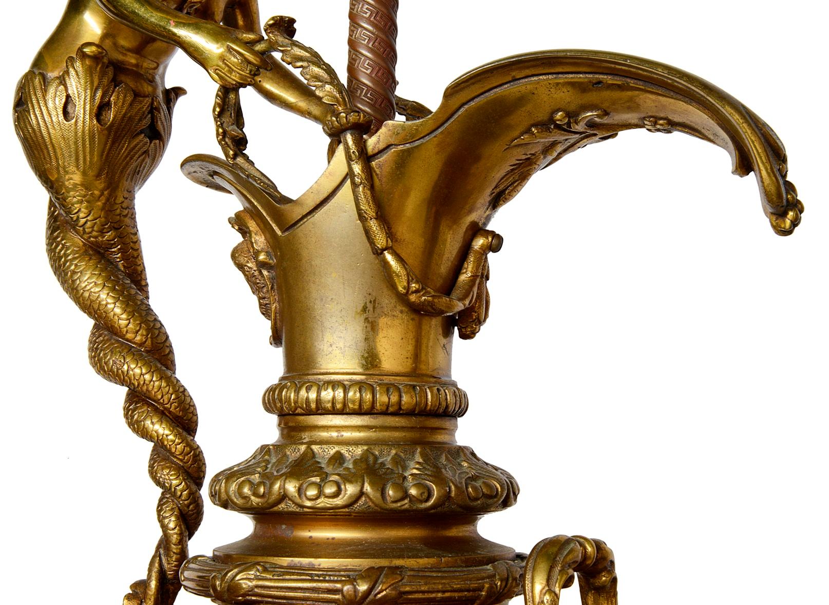 Pair of Neoclassical Bronze Ewer Lamps, 19th Century 5