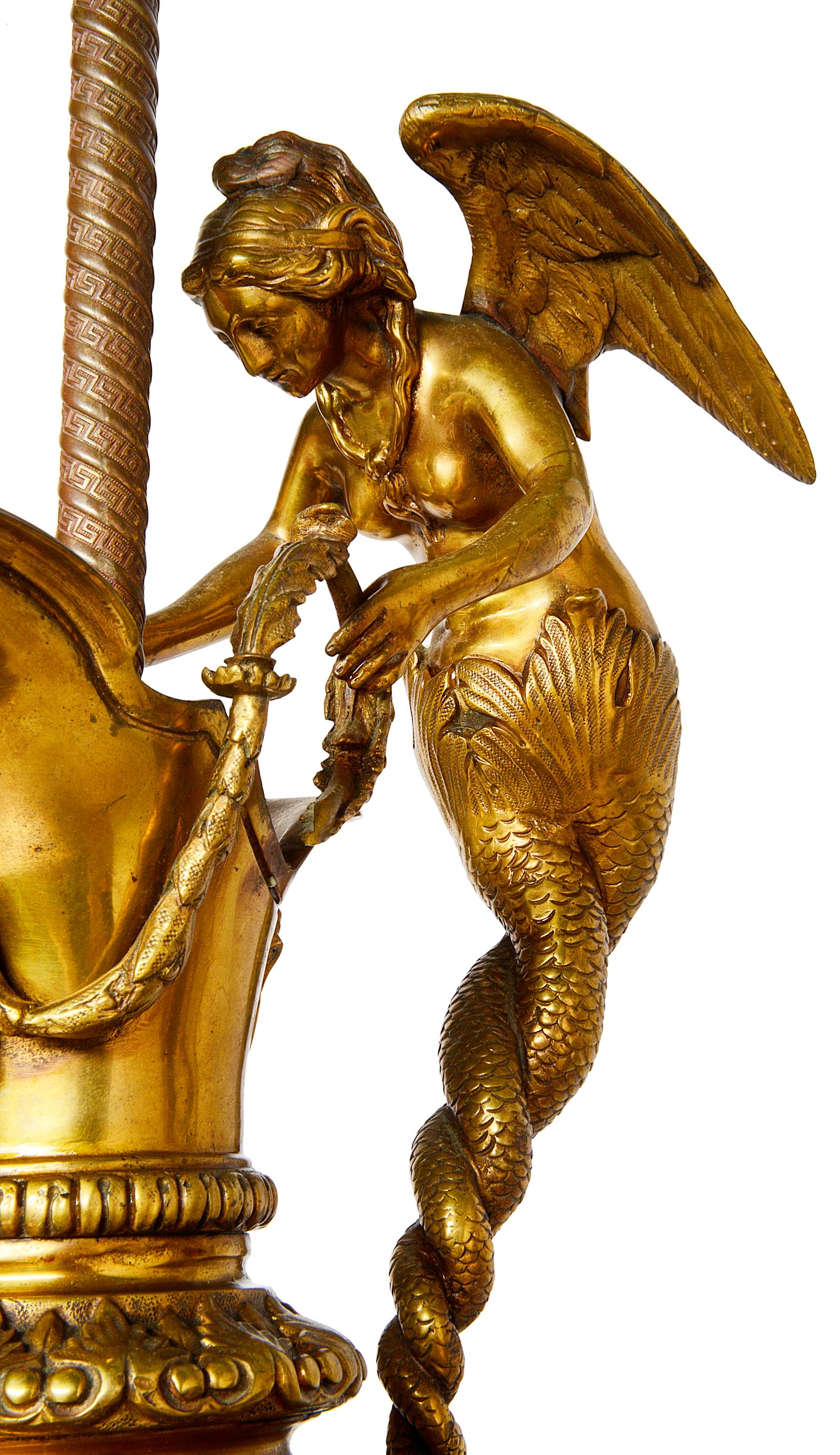 French Pair of Neoclassical Bronze Ewer Lamps, 19th Century