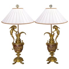 Pair of Neoclassical Bronze Ewer Lamps, 19th Century