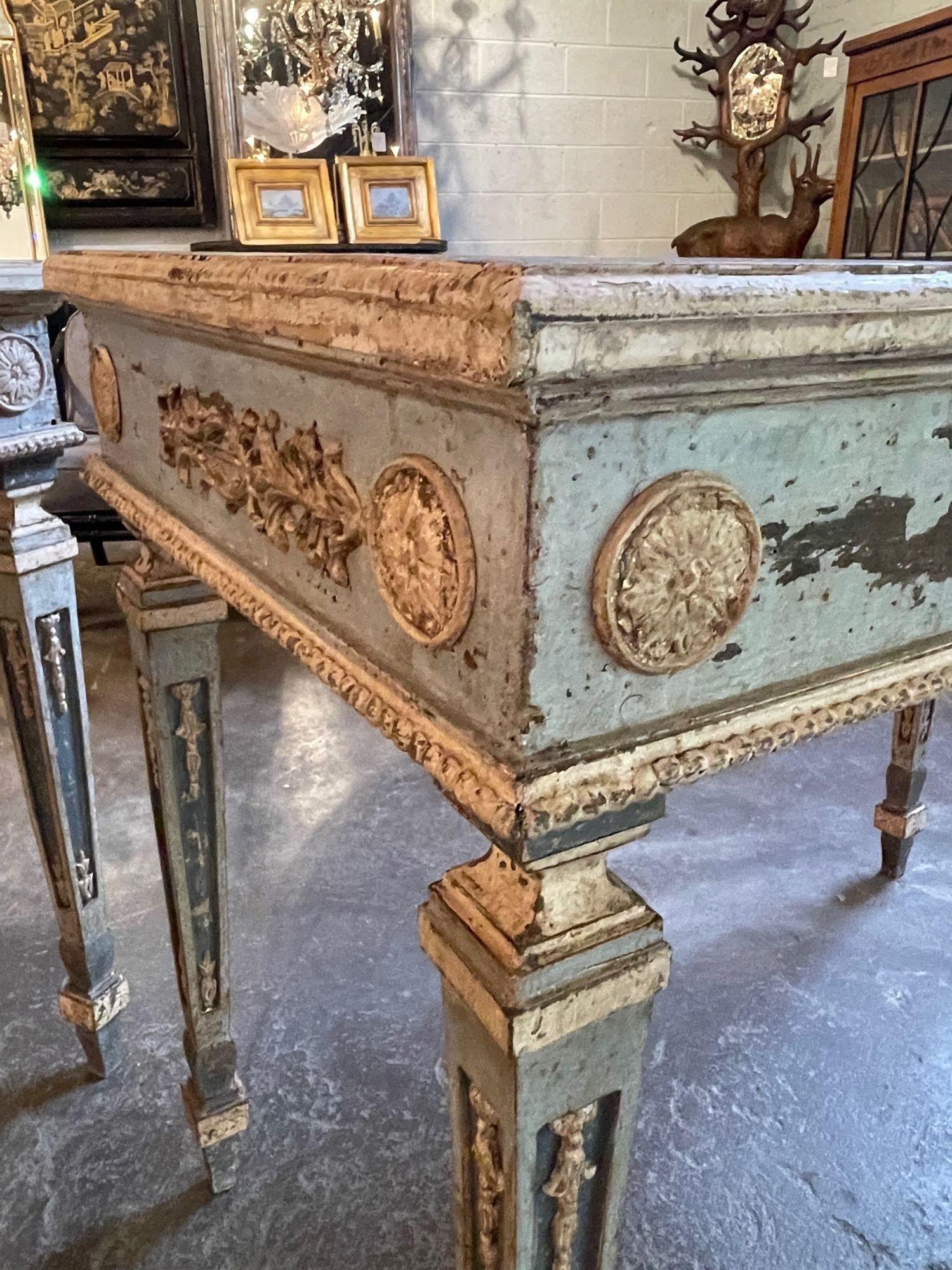 20th Century Pair of Neo-Classical Carved and Painted Consoles