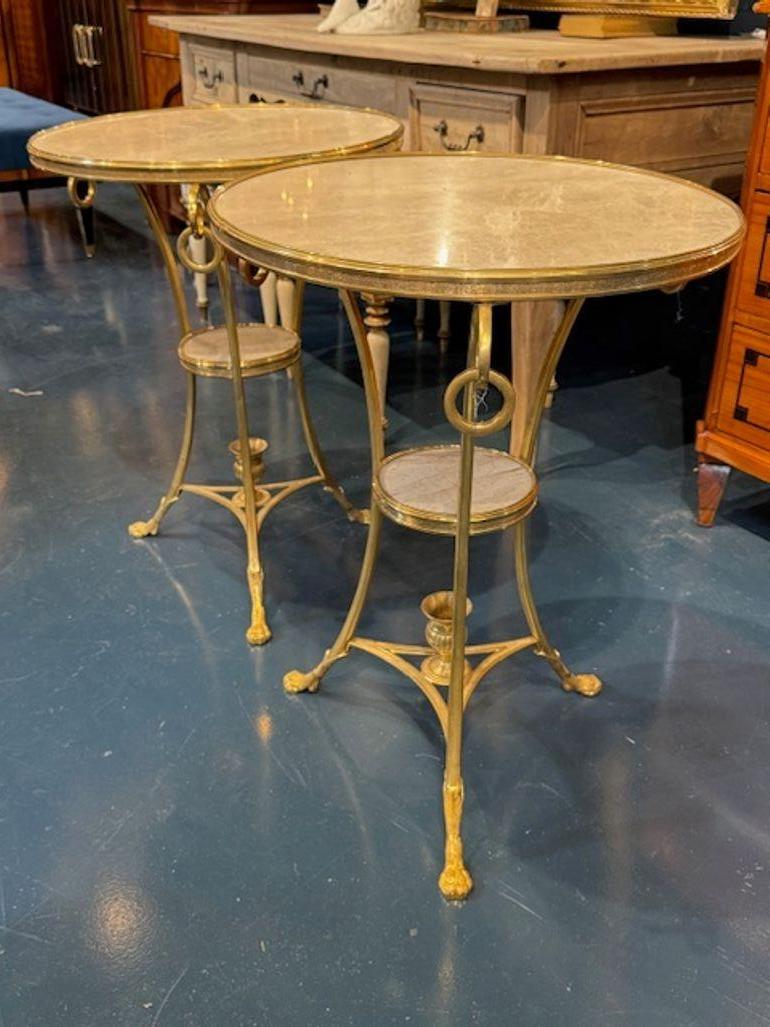 Italian Pair of Neo-Classical Gilt Bronze and Marble Side Tables For Sale