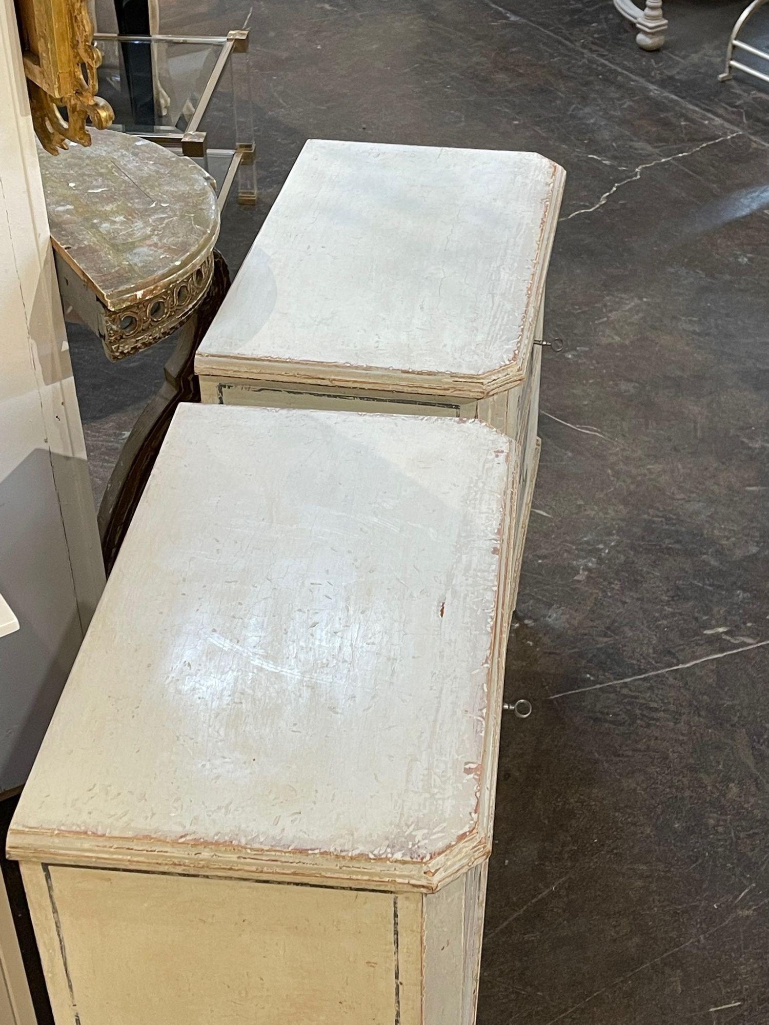 Pair of Neo-Classical Hand Painted 2 Drawer Side Tables from Germany In Good Condition In Dallas, TX