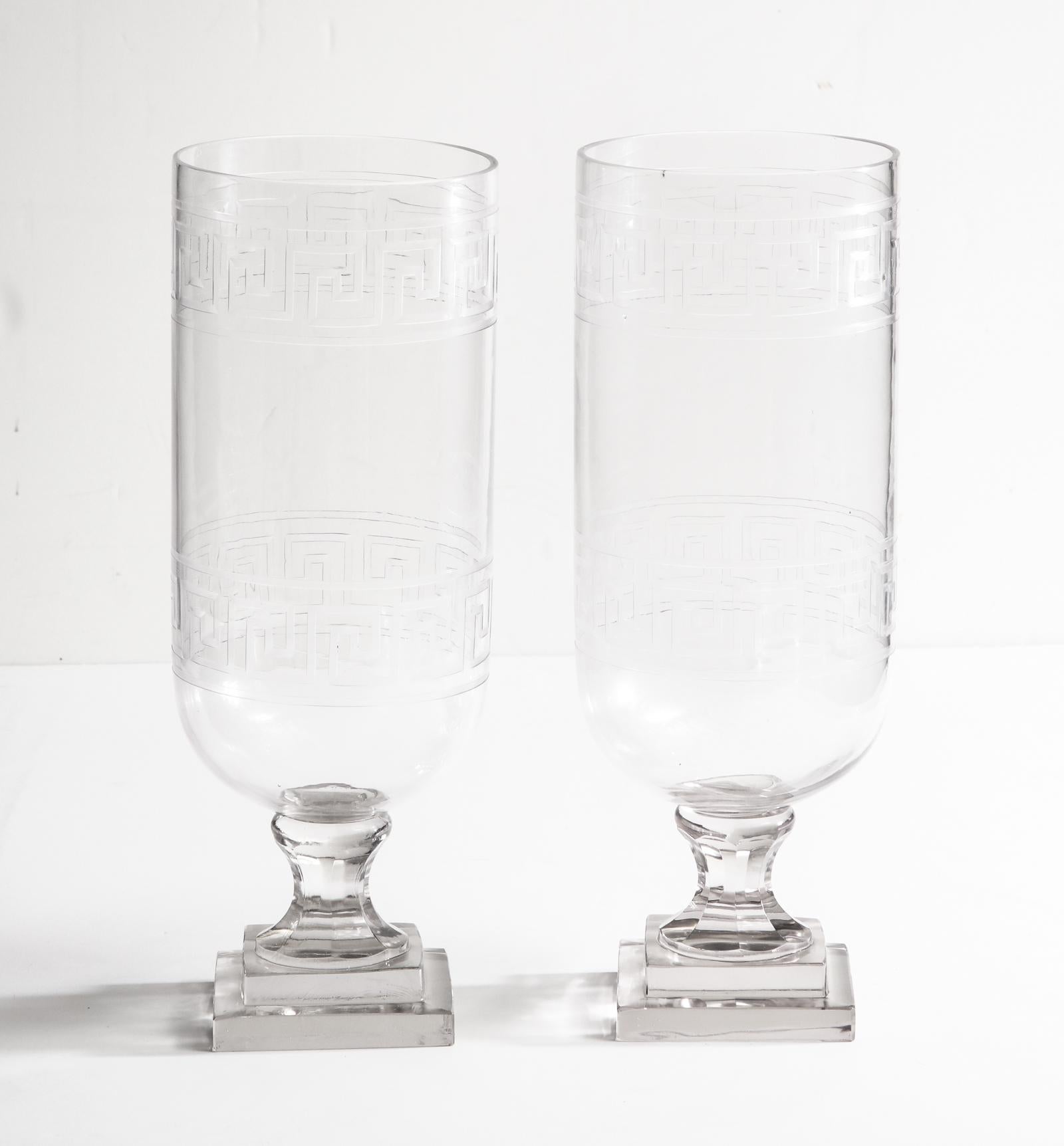 Pair of Neoclassical Hurricane Candleholders In Good Condition In New York, NY