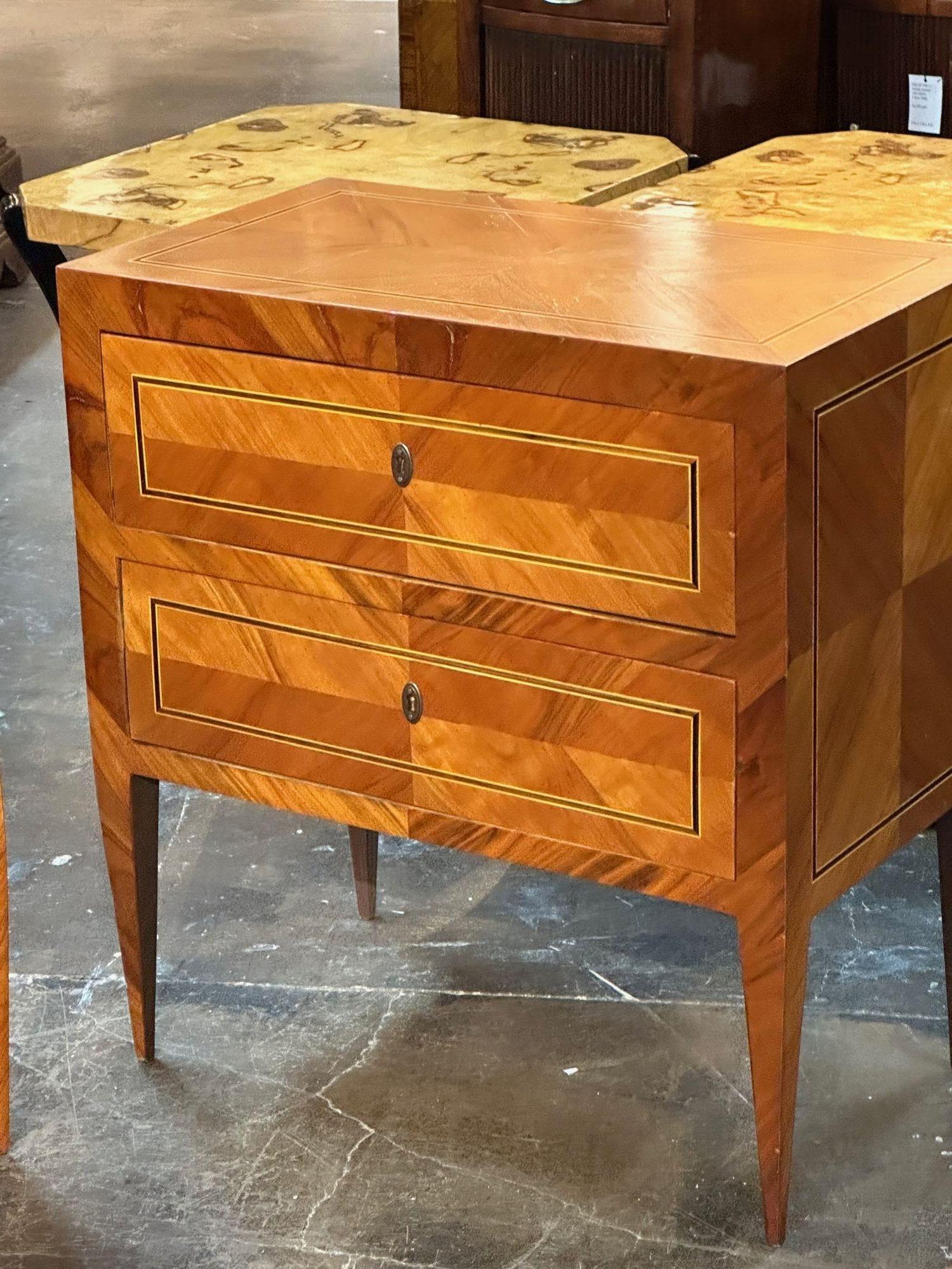 Mid-20th Century Pair of Neo-Classical Inlaid Walnut Side Tables