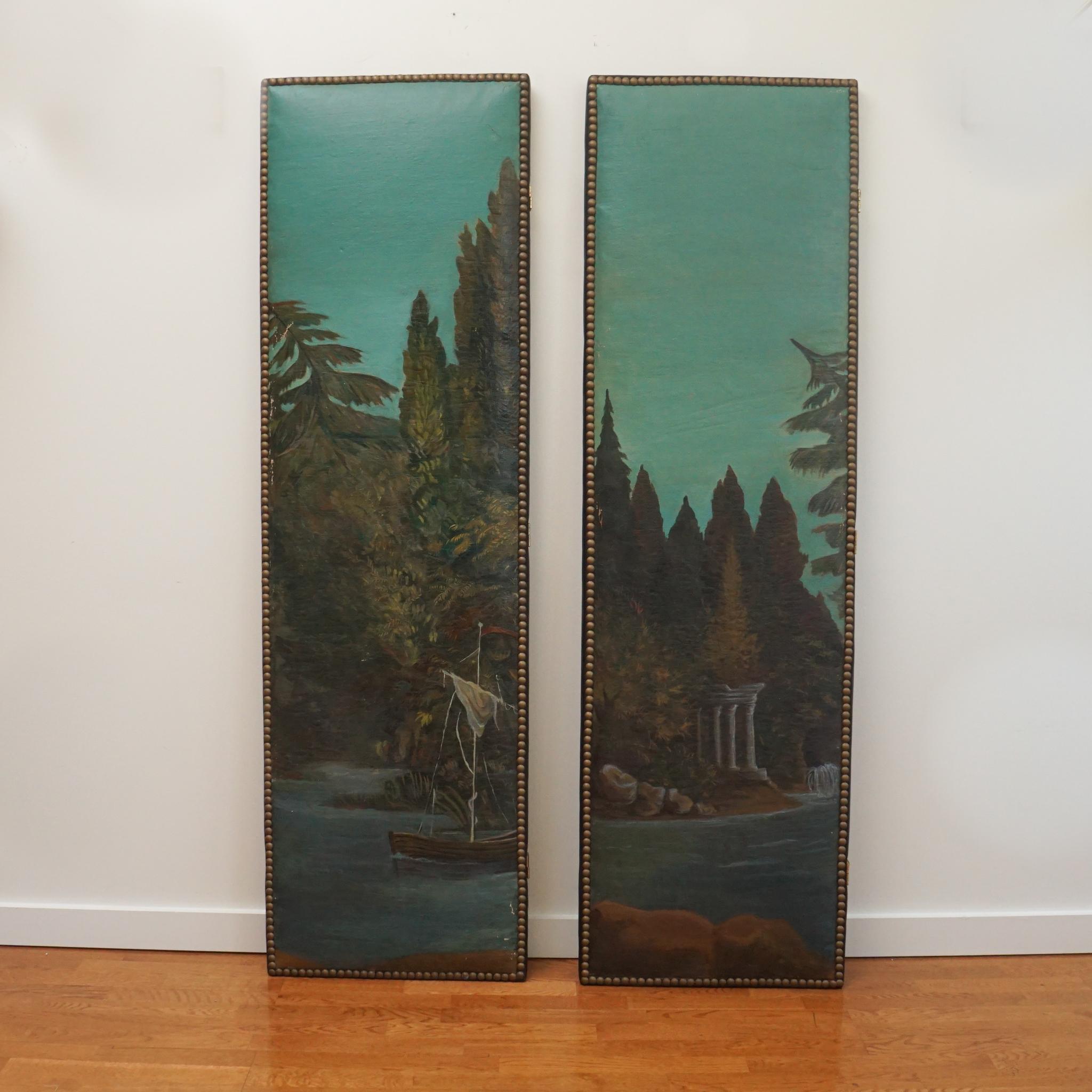 Neoclassical Pair of Neo-Classical Painted Canvas Panels For Sale