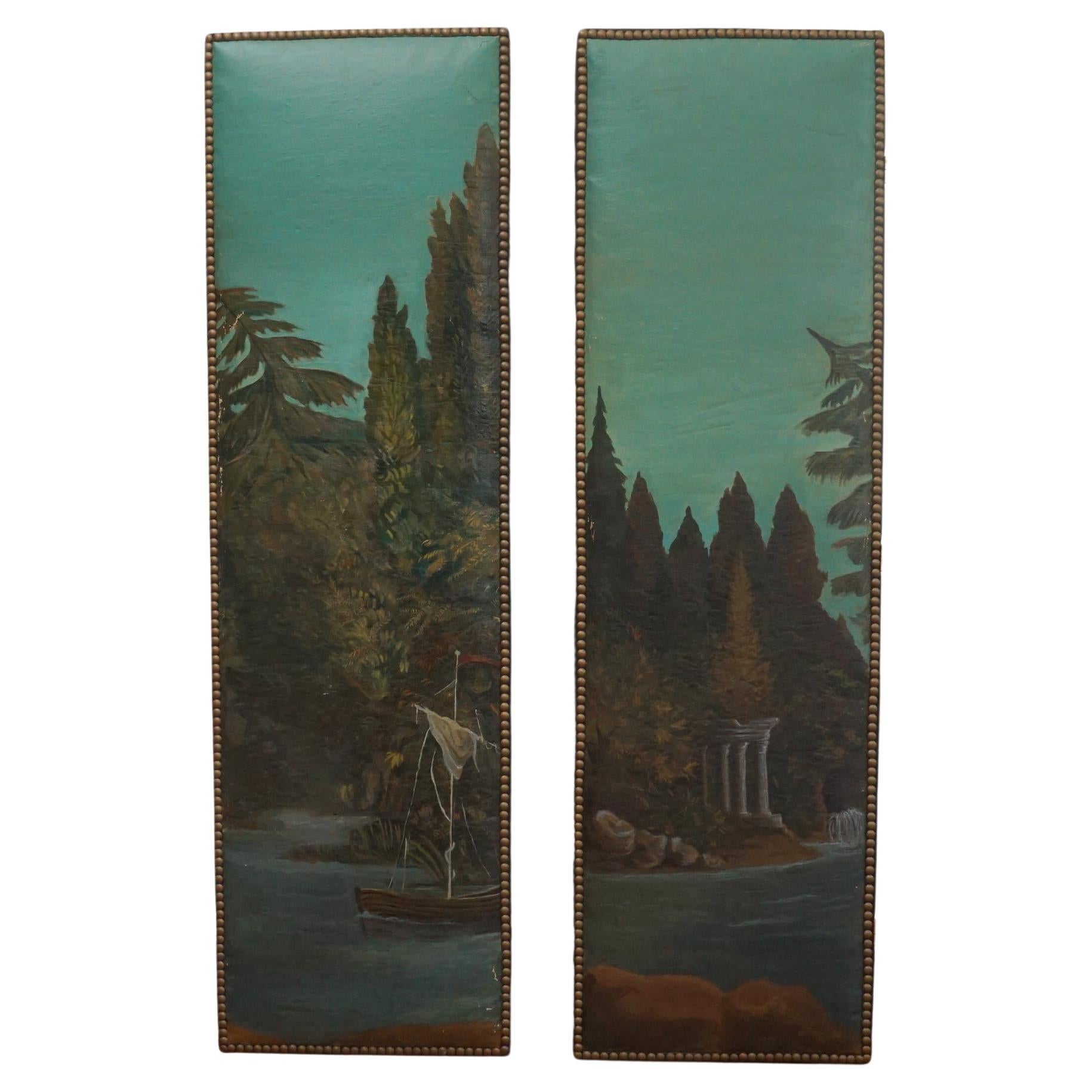 Pair of Neo-Classical Painted Canvas Panels For Sale