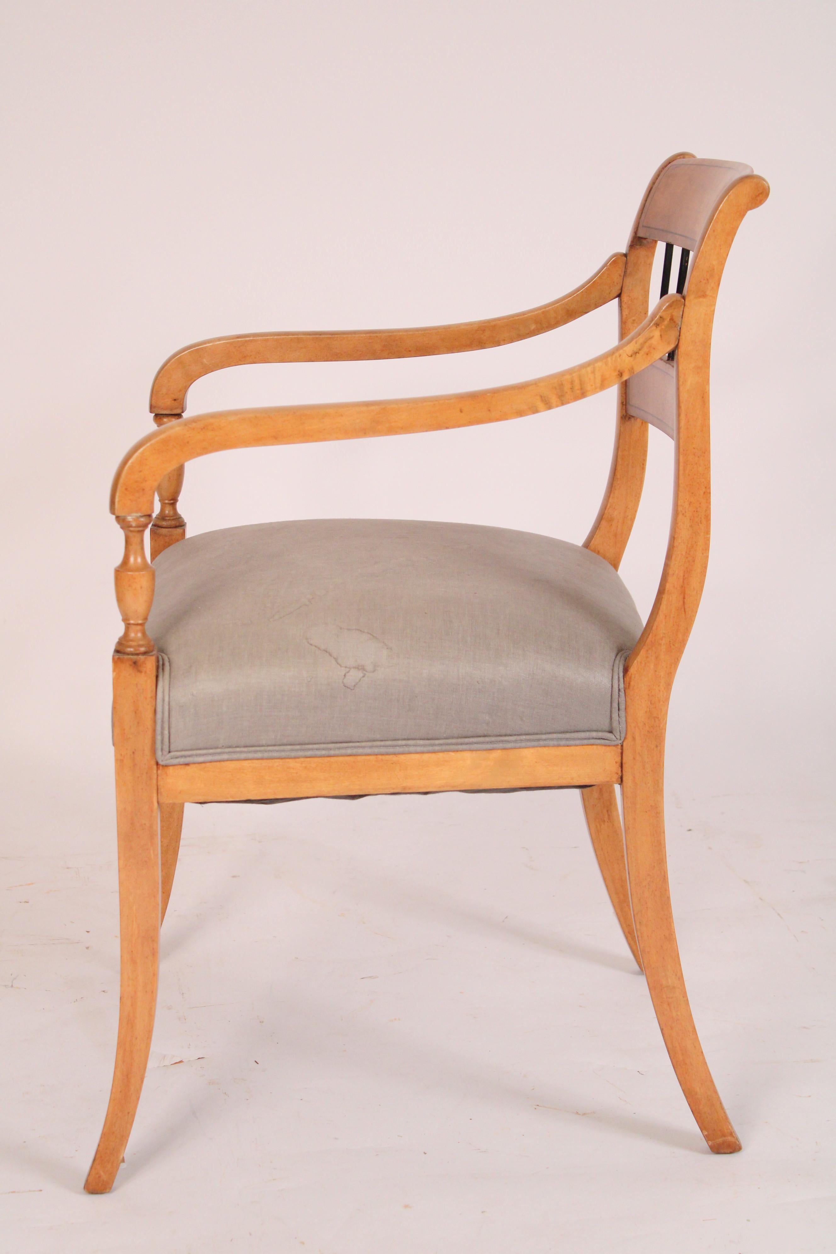 Pair of Neo Classical Style Beech Wood Armchairs In Good Condition For Sale In Laguna Beach, CA