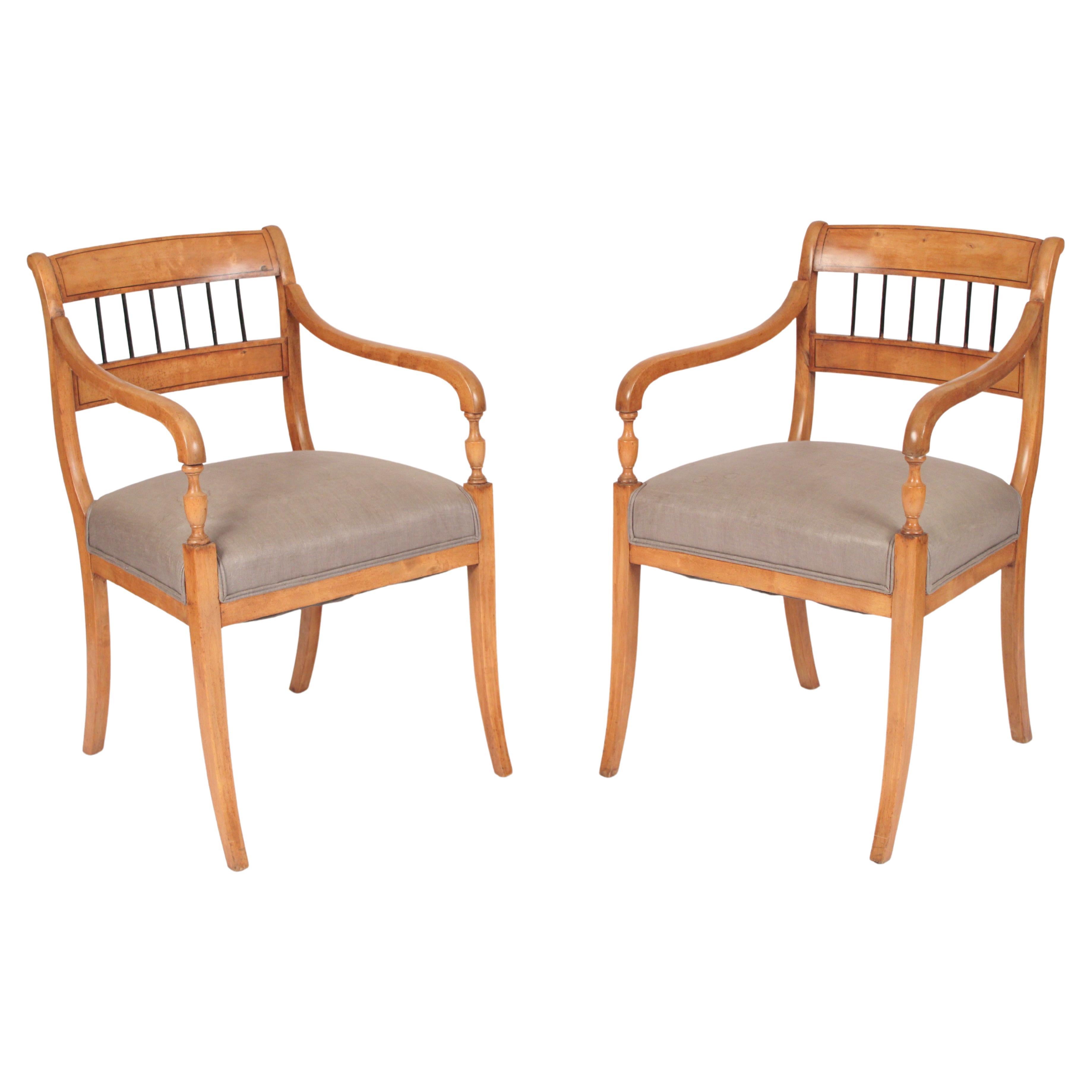 Pair of Neo Classical Style Beech Wood Armchairs For Sale