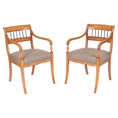 Vintage Pair of Neo Classical Style Beech Wood Armchairs