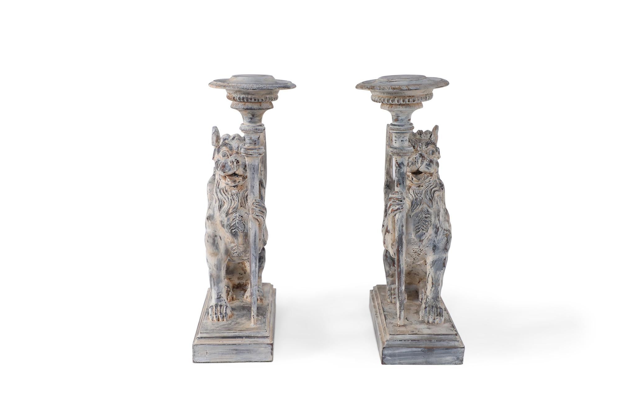 Pair of Neo-Classical Style Carved Chimera Form Candle Holders / Bookends For Sale 4