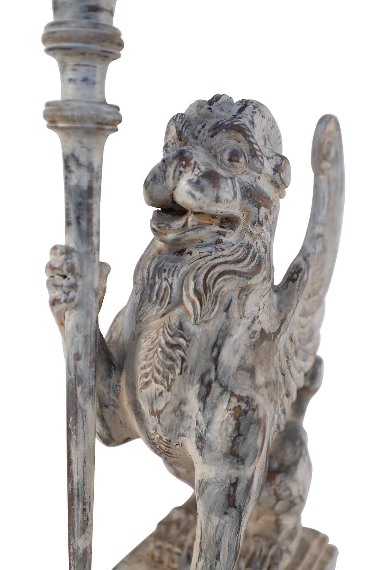 Pair of Neoclassical Style Carved Chimera Form Candle Holders / Bookends For Sale 9