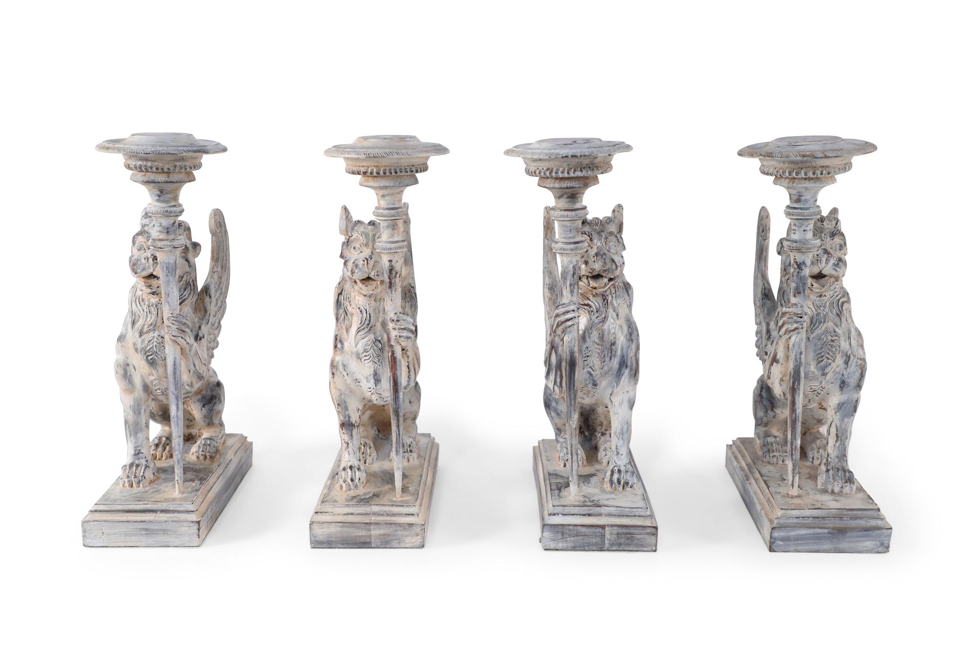 Pair of Neoclassical Style Carved Chimera Form Candle Holders / Bookends In Good Condition For Sale In New York, NY