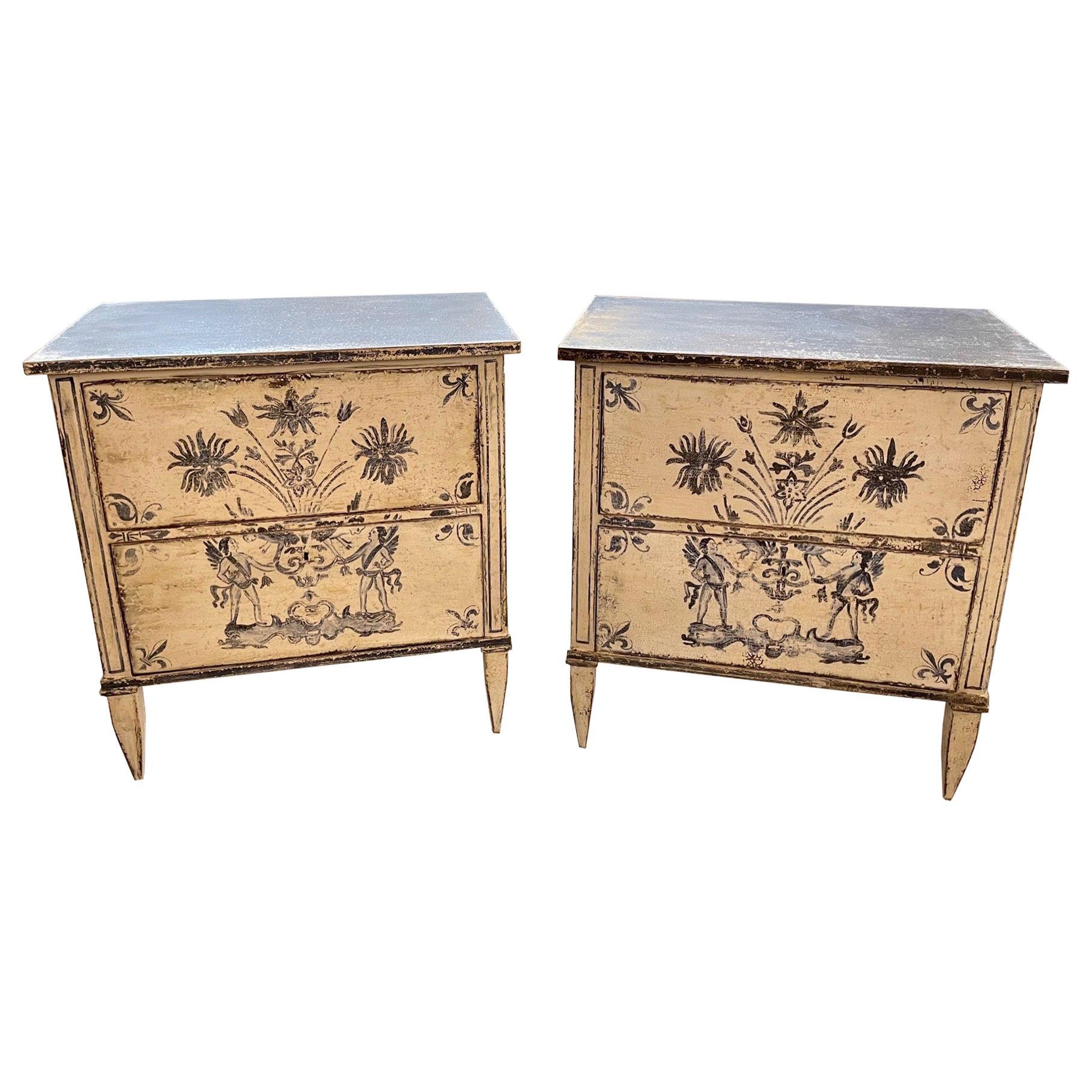 Pair of Neo-Classical Style French Painted Bed Side Tables