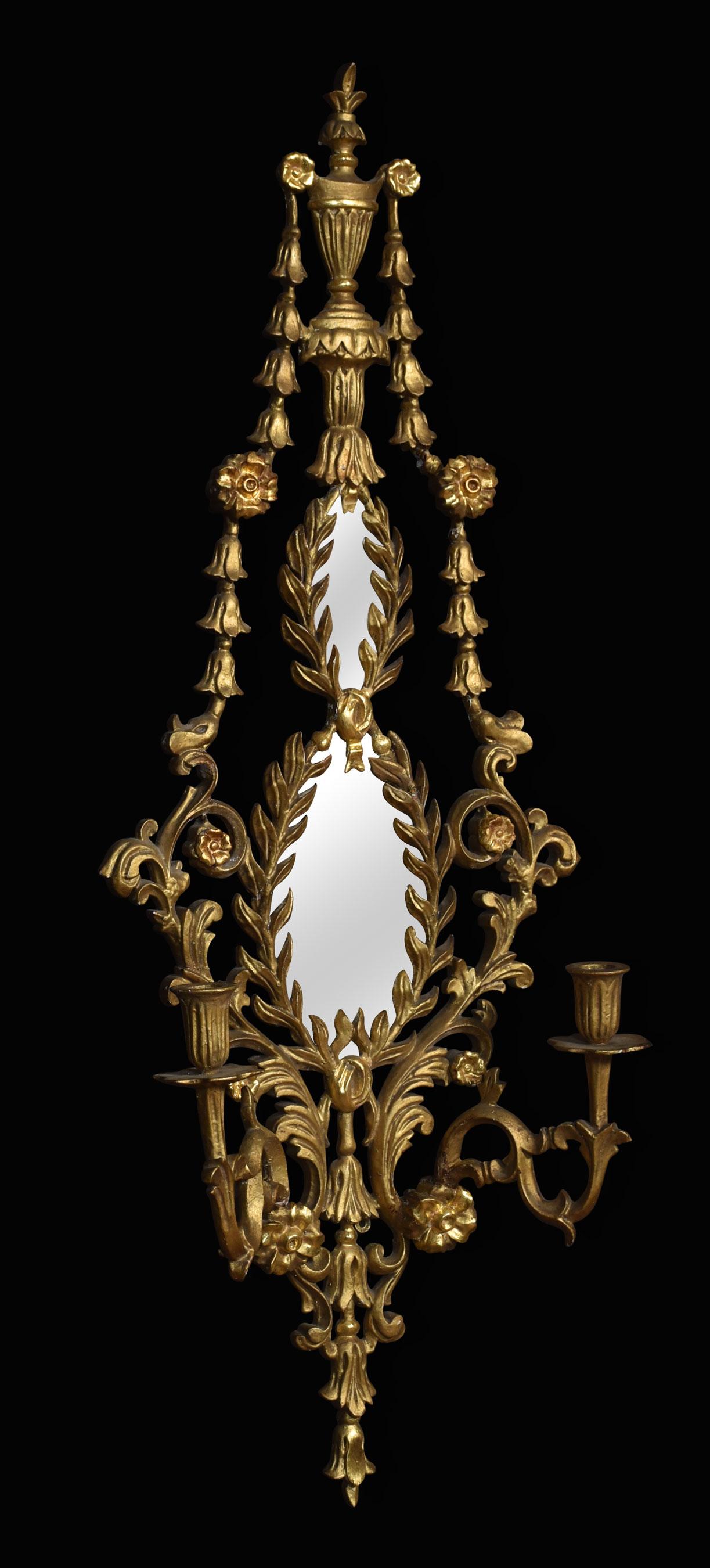 Giltwood Pair of Neo-Classical style giltwood girandoles For Sale