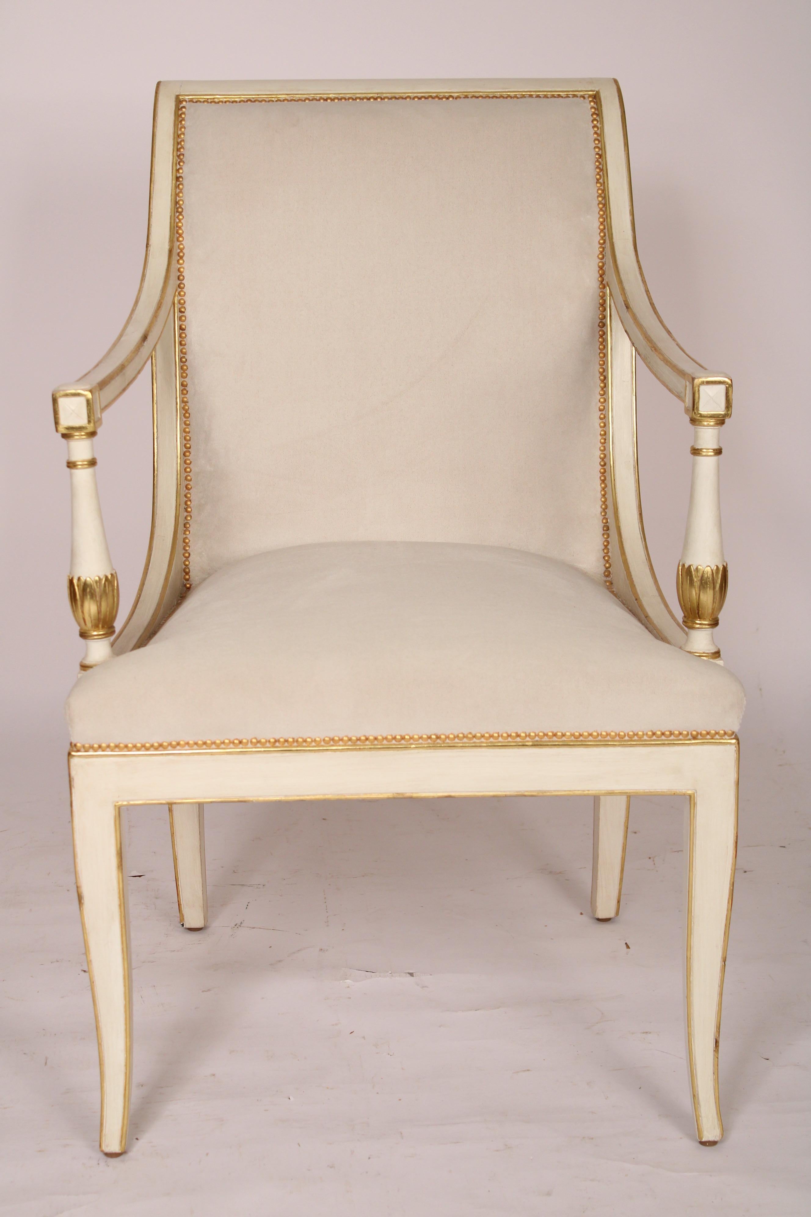Neoclassical Pair of Neo Classical Style Painted and Gilt Decorated Armchairs For Sale
