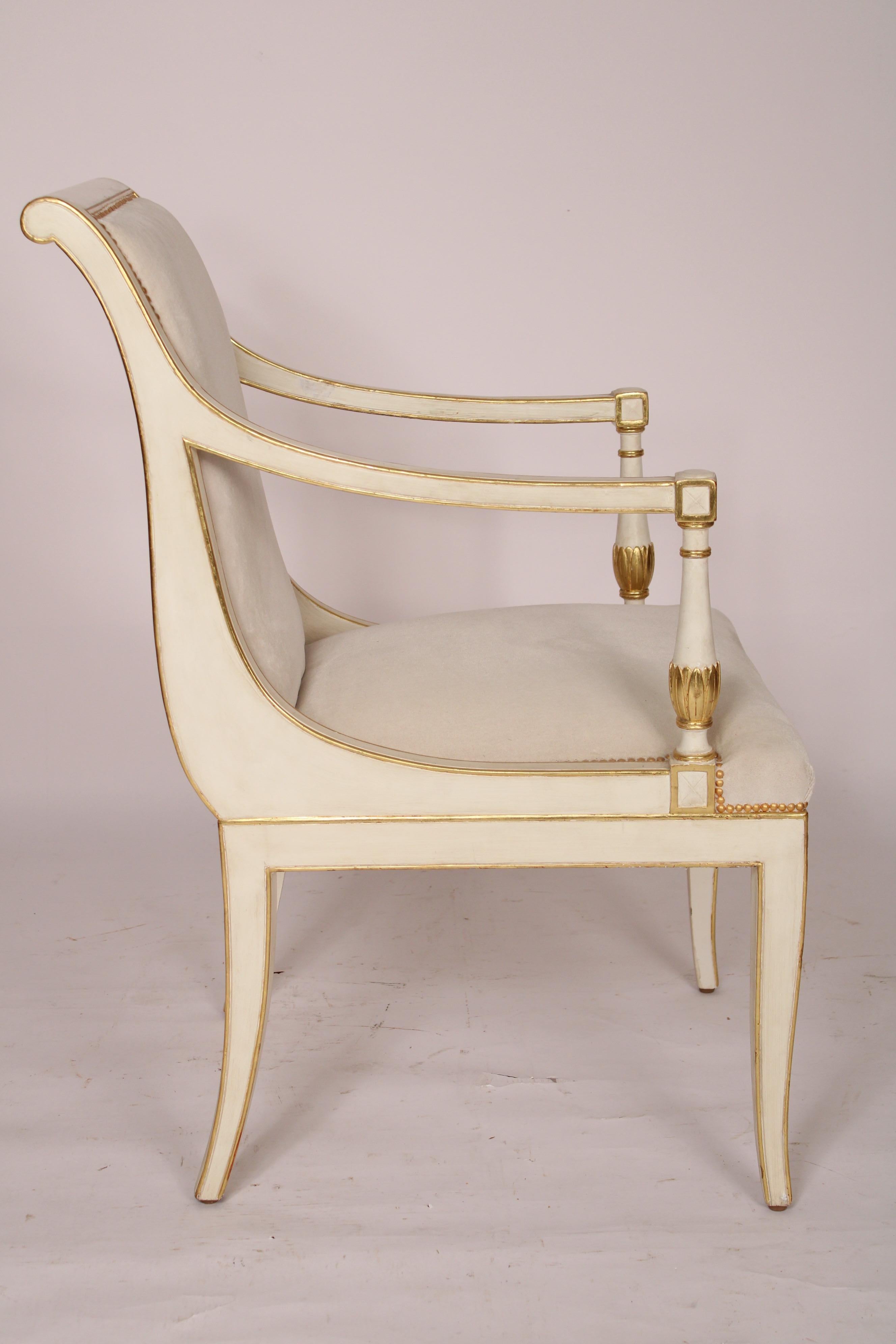 Unknown Pair of Neo Classical Style Painted and Gilt Decorated Armchairs For Sale