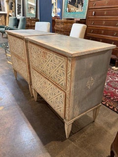 Pair of Neo-Classical Style Painted Side Tables with Geometric Pattern