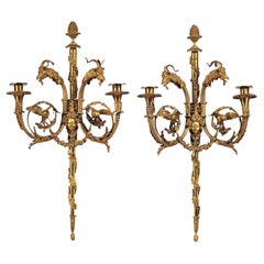 Pair of Neo Classical Twin Branch Wall Lights after Jean Louis Prieur