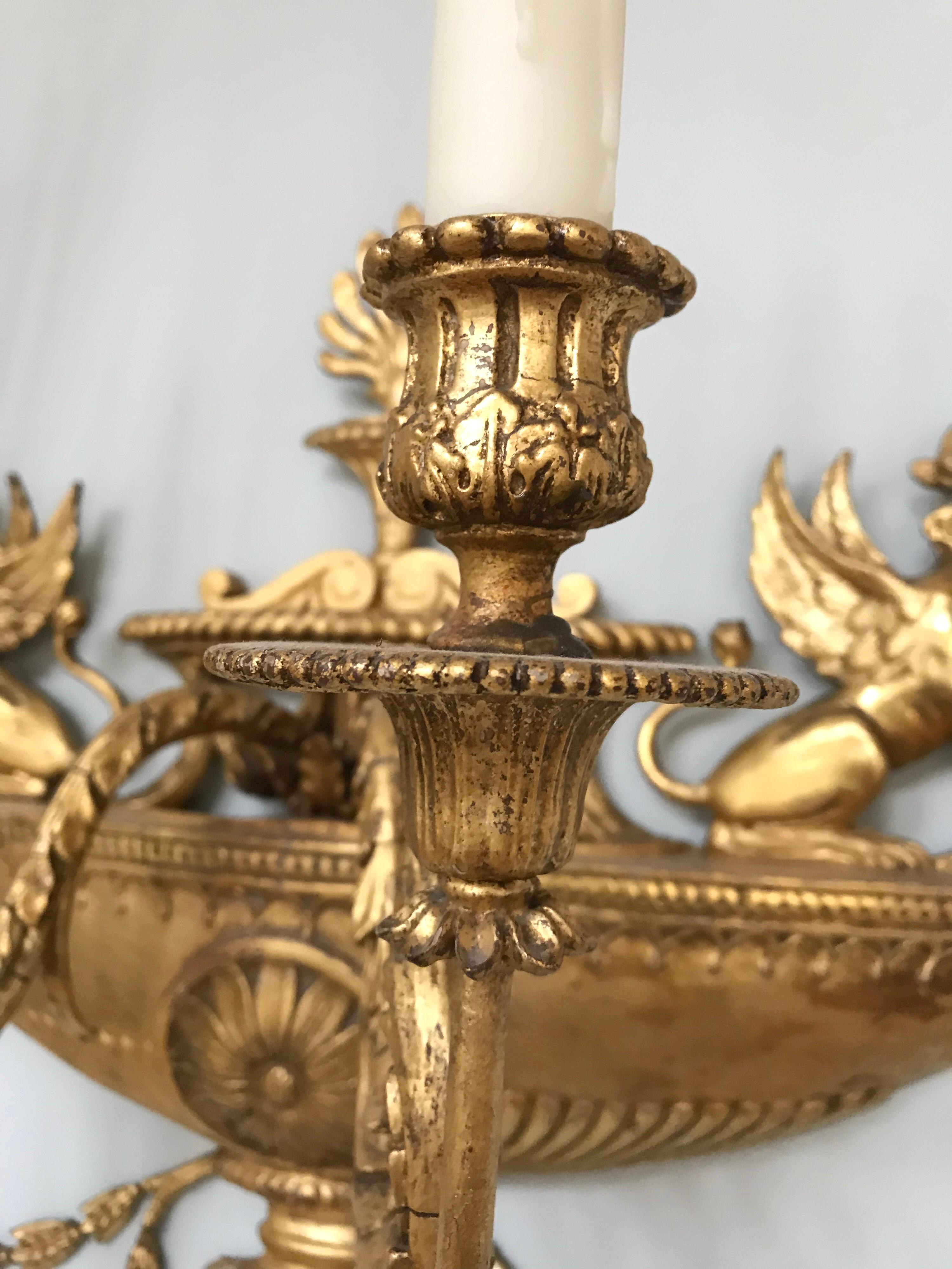 Adam Style Neoclassical Gold Gilt  Wall Sconces